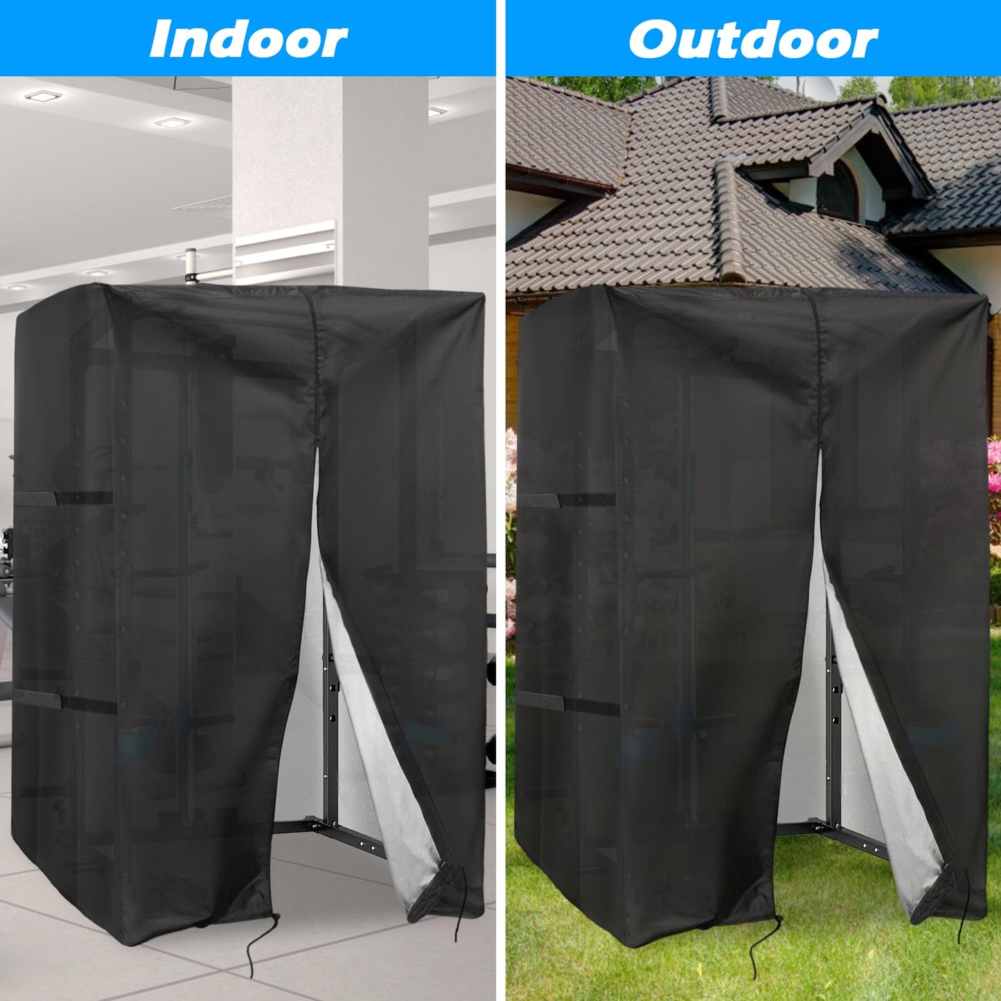 Safipotts Squat Rack Cover, Waterproof Outdoor Gym Equipment Covers with Zipper for Squat Rack/Weight Lifting Rack/Home Gym Workout Equipment (87" W x 65" D x 88" H)