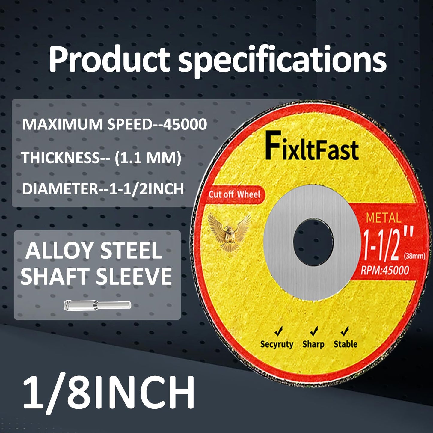 FIXLTFAST 1-1/2 Cut Off Wheels,1.5" x 1/8" Fiberglass Metal Cutting disc for Rotary Tool Accessories Include Mandrels- 11 Pack
