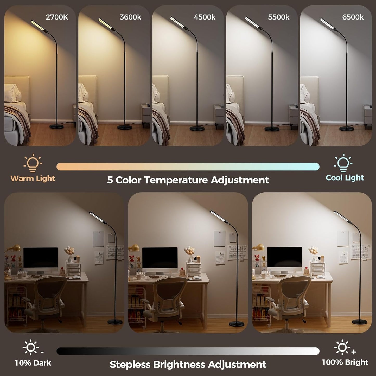 Adjustable LED Floor Lamp for Living Room & Office – Dual Gooseneck, Remote Control, Eye-Caring Brightness