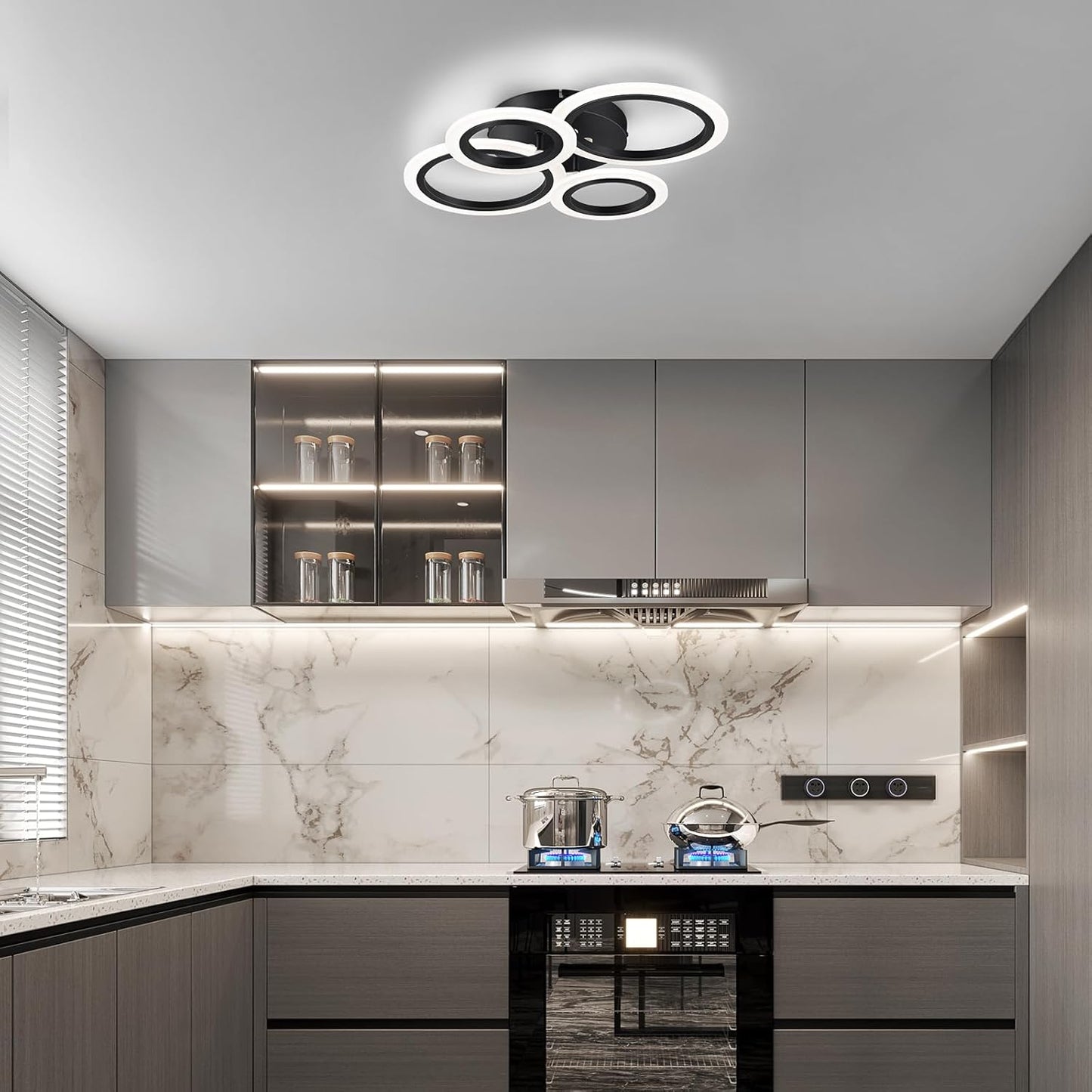 Modern LED Flush Mount Ceiling Light - 4 Rings 4000K Fixture for Kitchen & Living Room