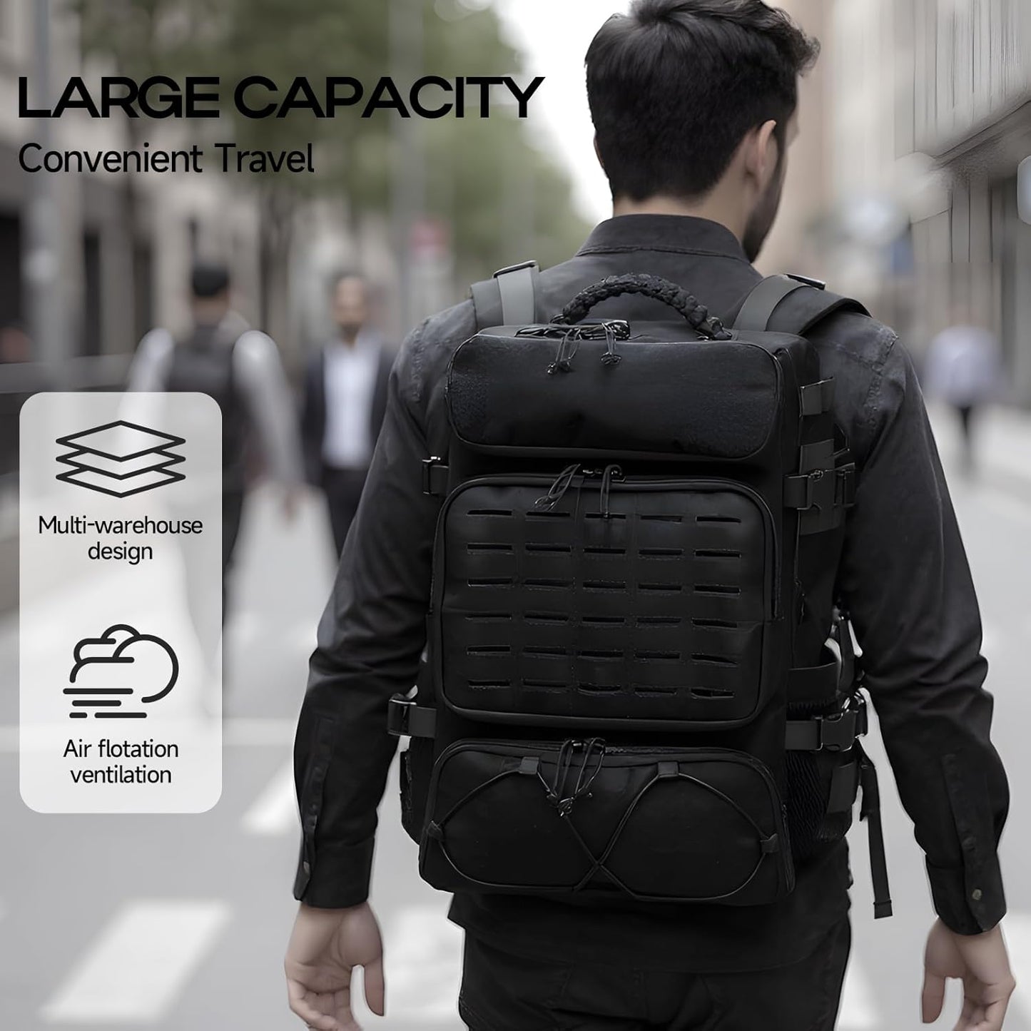 Skiennix Tactical Backpack - 35L Military Travel Bag with Shoe Compartment | Water-Resistant Black Rucksack for Hiking & Outdoor Survival