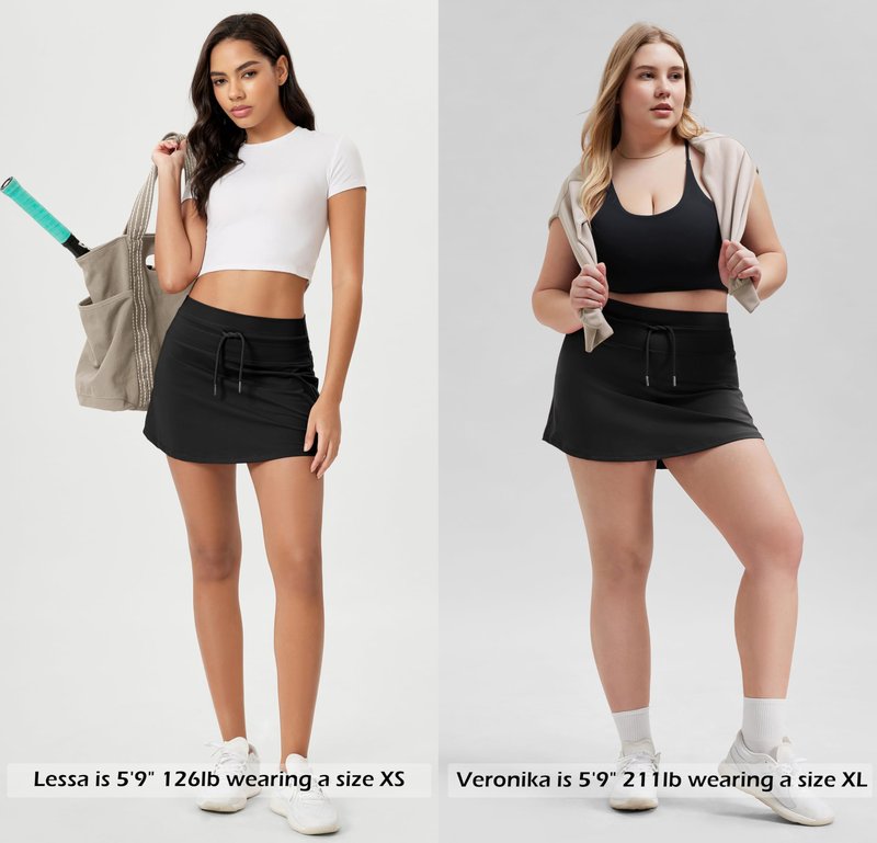 ODODOS Women's Drawstring Tie Skirts Built-in Shorts Athletic Golf Tennis Skorts with Ball Pocket, Black, Small