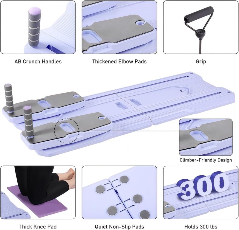 Pilates Reformer Board Set - 2026 Foldable 8-in-1 Pilates Machine for Full Body Workouts, Ab Core Trainer with Resistance Bands, Portable Home Pilates Equipment for Women & Men (Purple)