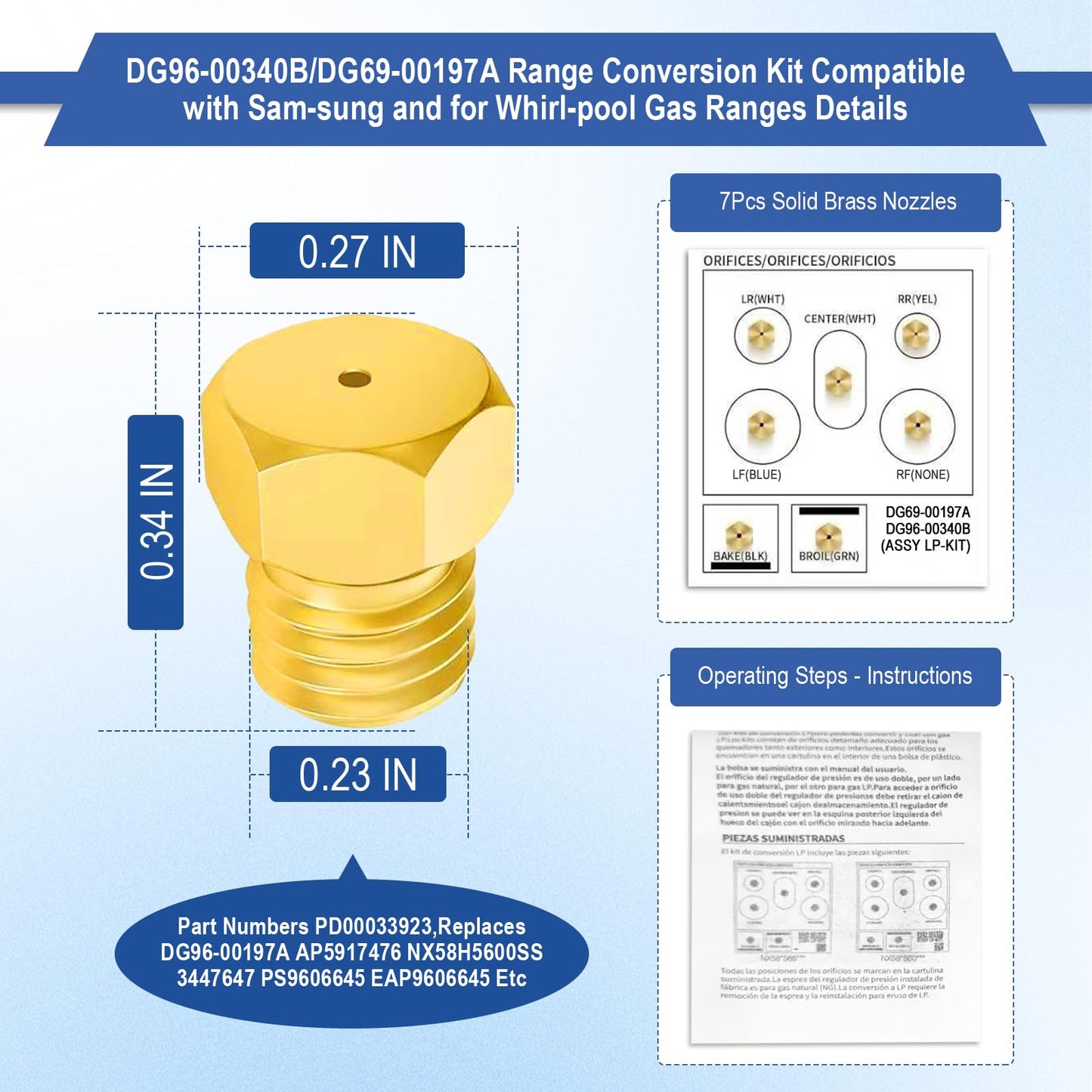 DG96-00340B/DG69-00197A LP Gas Conversion Kit for Sam-sung for Whirl-pool Ranges–Natural Gas to Propane LPG Conversion Kit,Replaces PD00033923, AP5917476,3447647,PS9606645,EAP9606645 Etc.