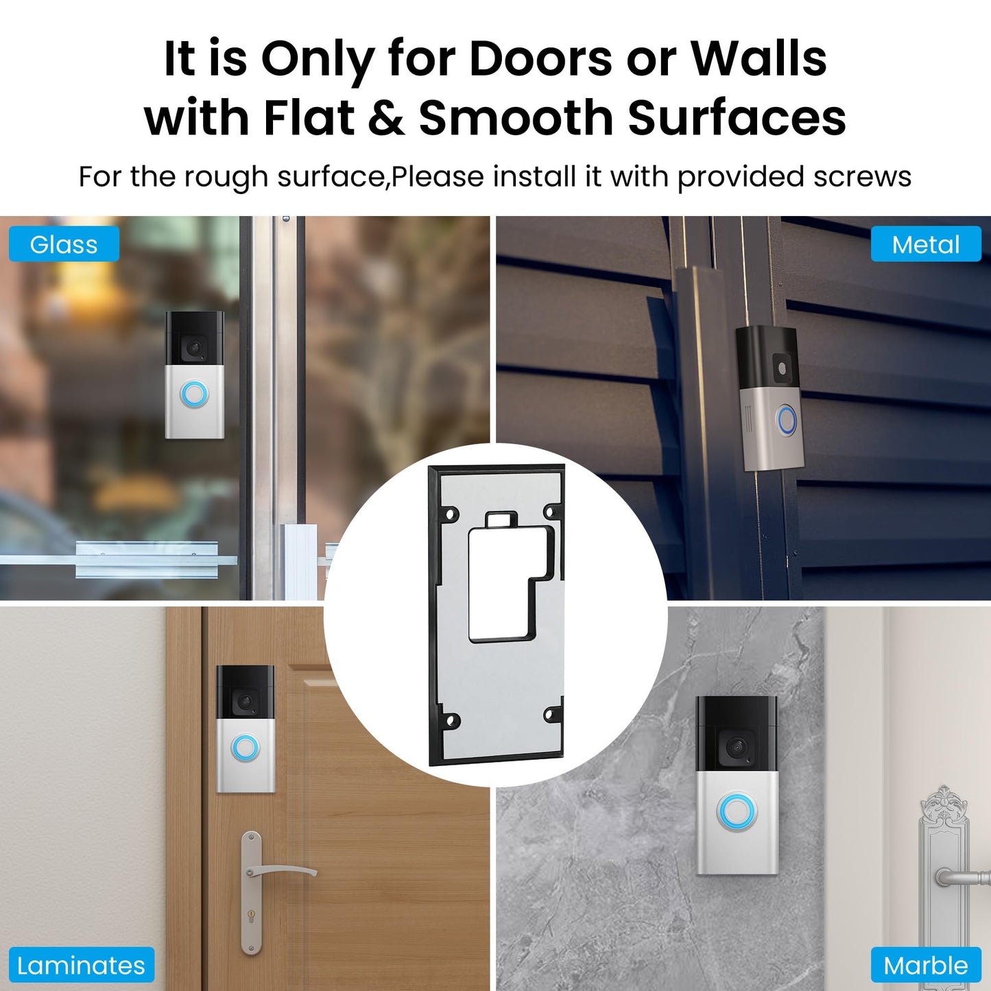 No-Drill Adhesive Video Doorbell Mount Compatible with Ring Battery Doorbell (2024 Release), Door Mounting Holder Bracket Accessories for Apartments Office Houses (1 Pack)