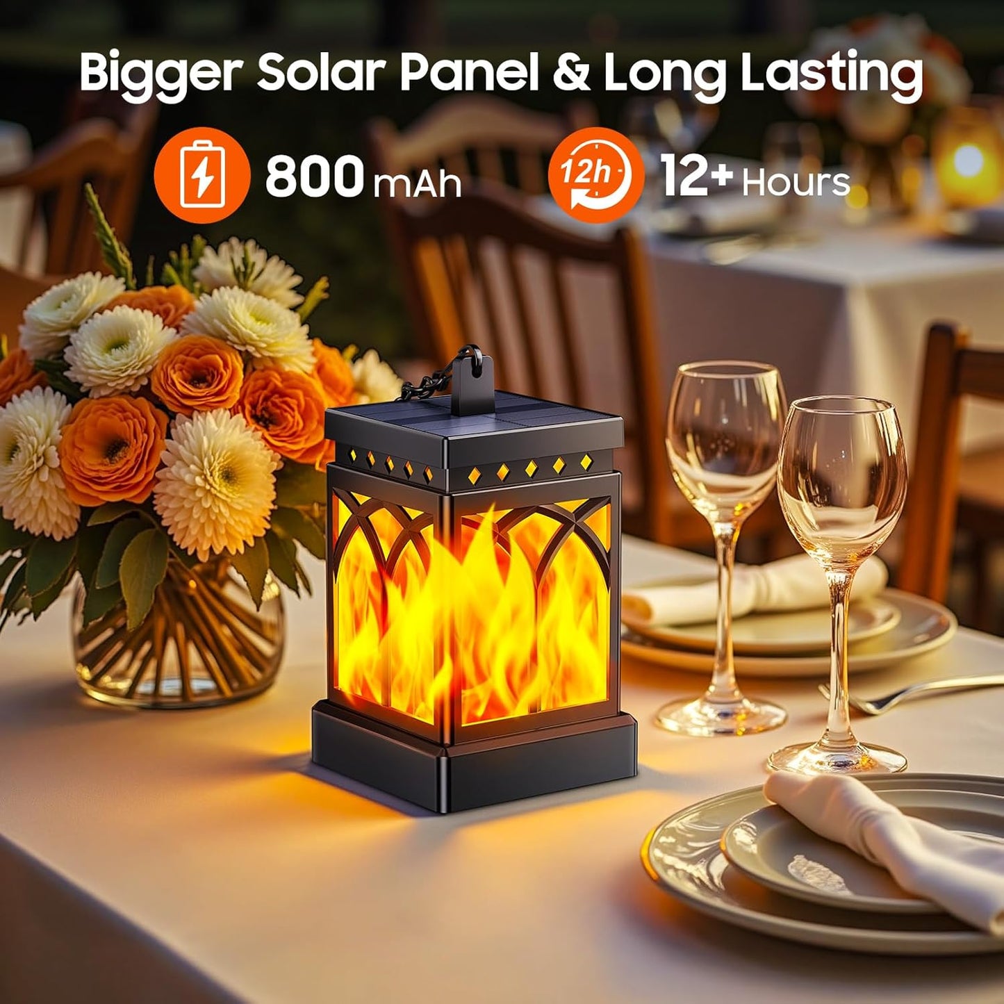 KOOPER Solar Lanterns 4 Pack - Waterproof Hanging Lights with Flickering Flame & Constant Modes for Garden, Patio, and Yard Decor