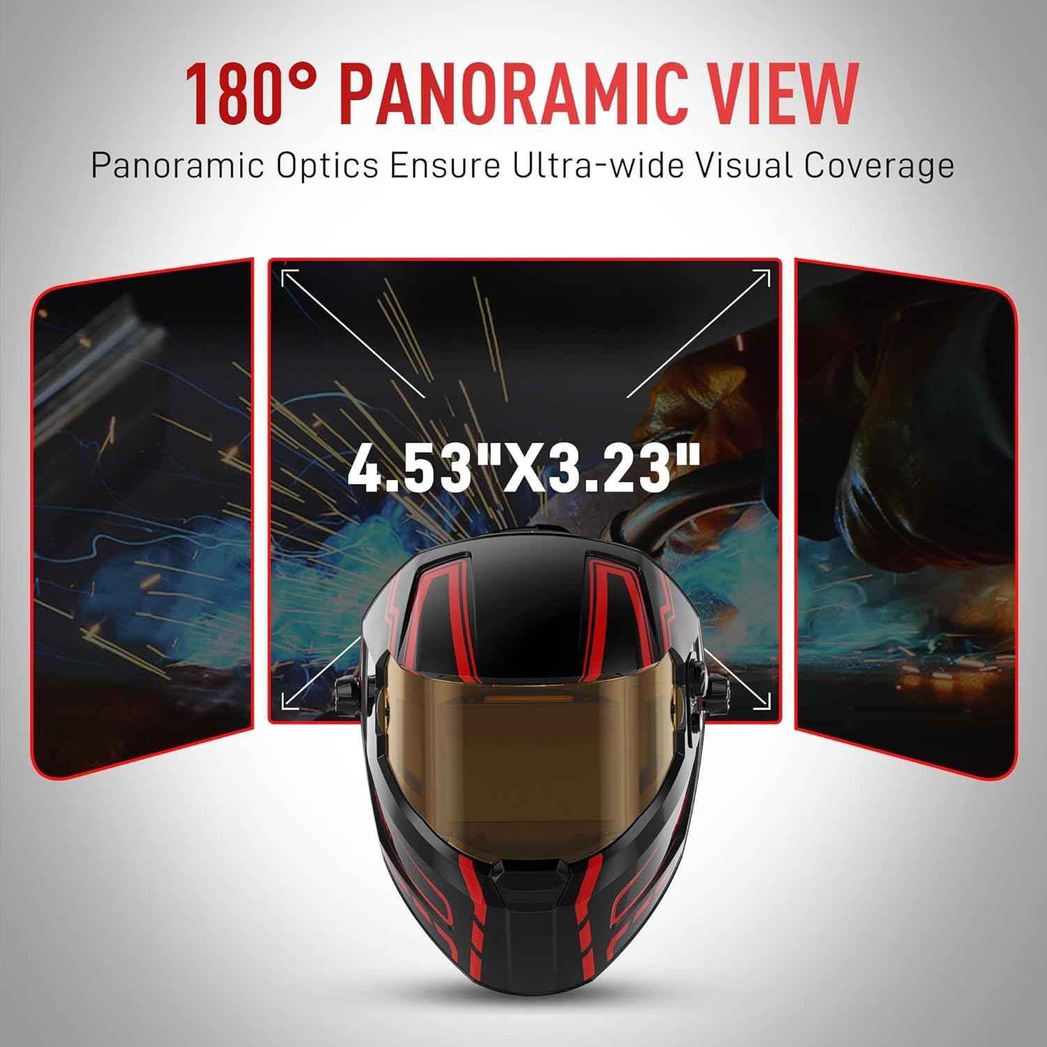 ANDELI Auto Darkening Welding Helmet - 180° Panoramic View, Solar & Rechargeable, True Color Shade 4/5-9/9-13