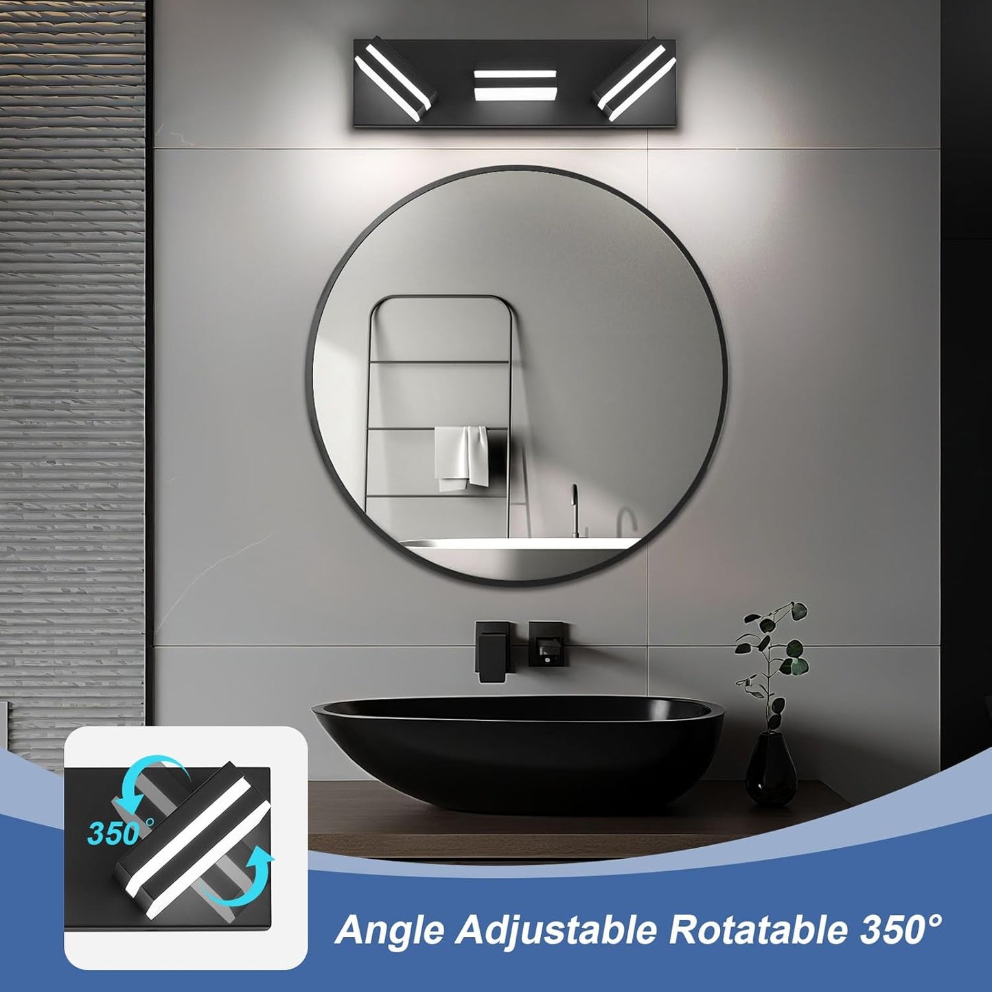3-Light Modern LED Bathroom Vanity Light Fixture - Black Metal & Acrylic, 16-inch Over Mirror Lighting