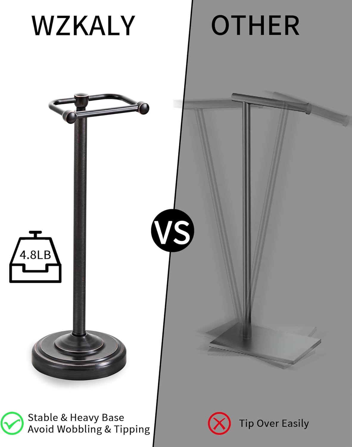 Brushed Nickel Free Standing Toilet Paper Holder with Pivoting Design & Weighted Base