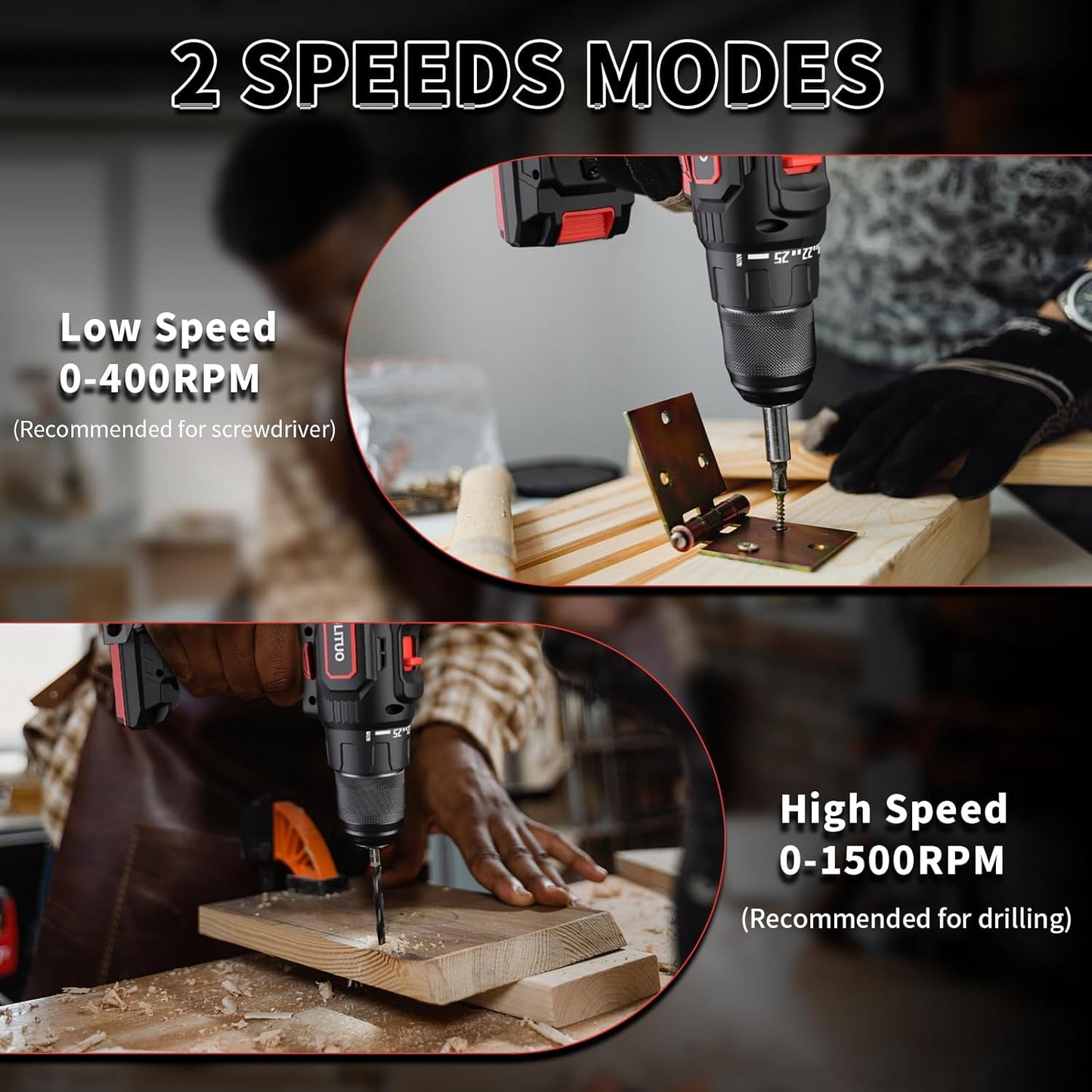 20V Cordless Drill/Driver Kit with 2 Batteries, 30Nm Torque & LED Light - PULITUO