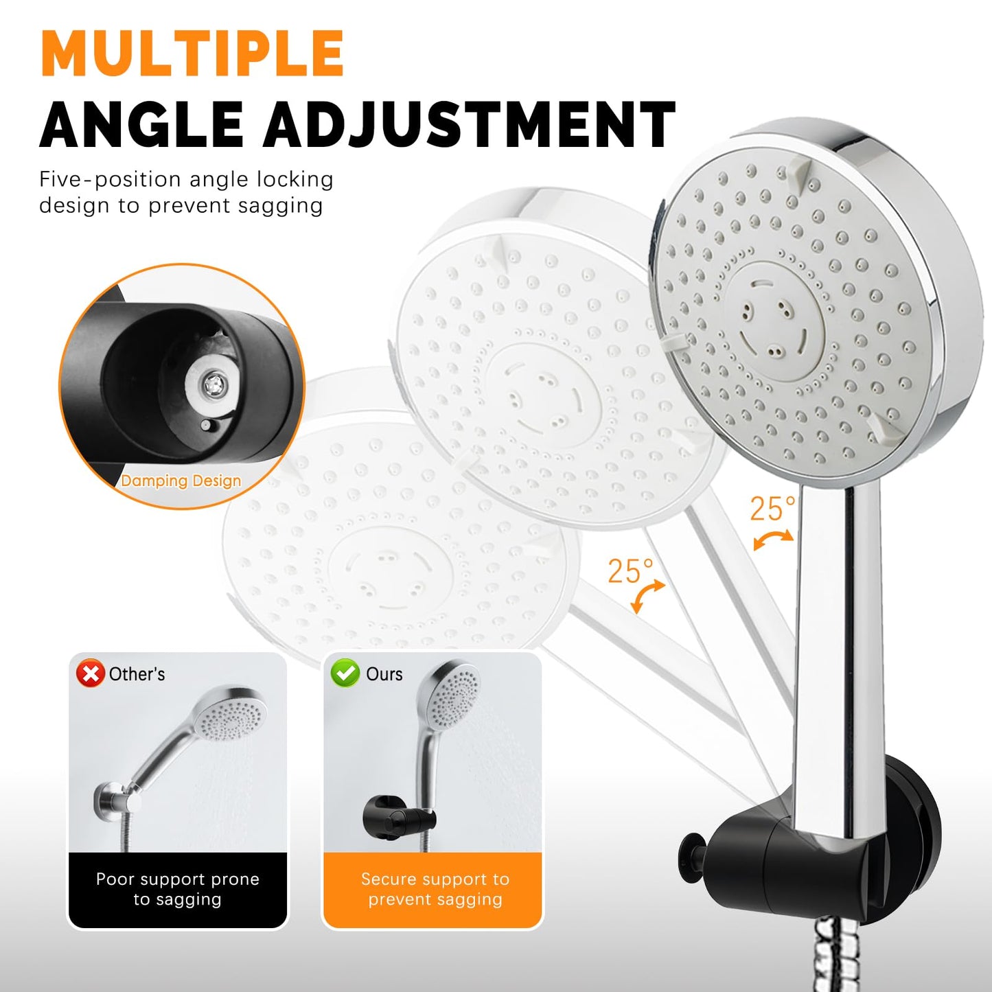 Shower Head Holder, Removable Suction Cup Shower Head Holder Wall Mount Adjustable Handheld Shower Head Bracket, Shower Heads Holder with Convenient Hook, Shower Wand & Hose Holder for Wall (Black)