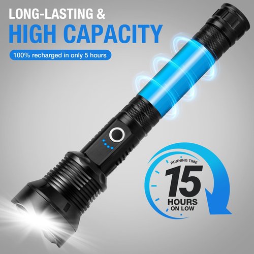 Kmivo Rechargeable LED Flashlight High Lumens, 99,000 Lumens Super Bright Flashlights with 8 Modes & Waterproof, Powerful Handheld Flash Light for Home Camping Hiking