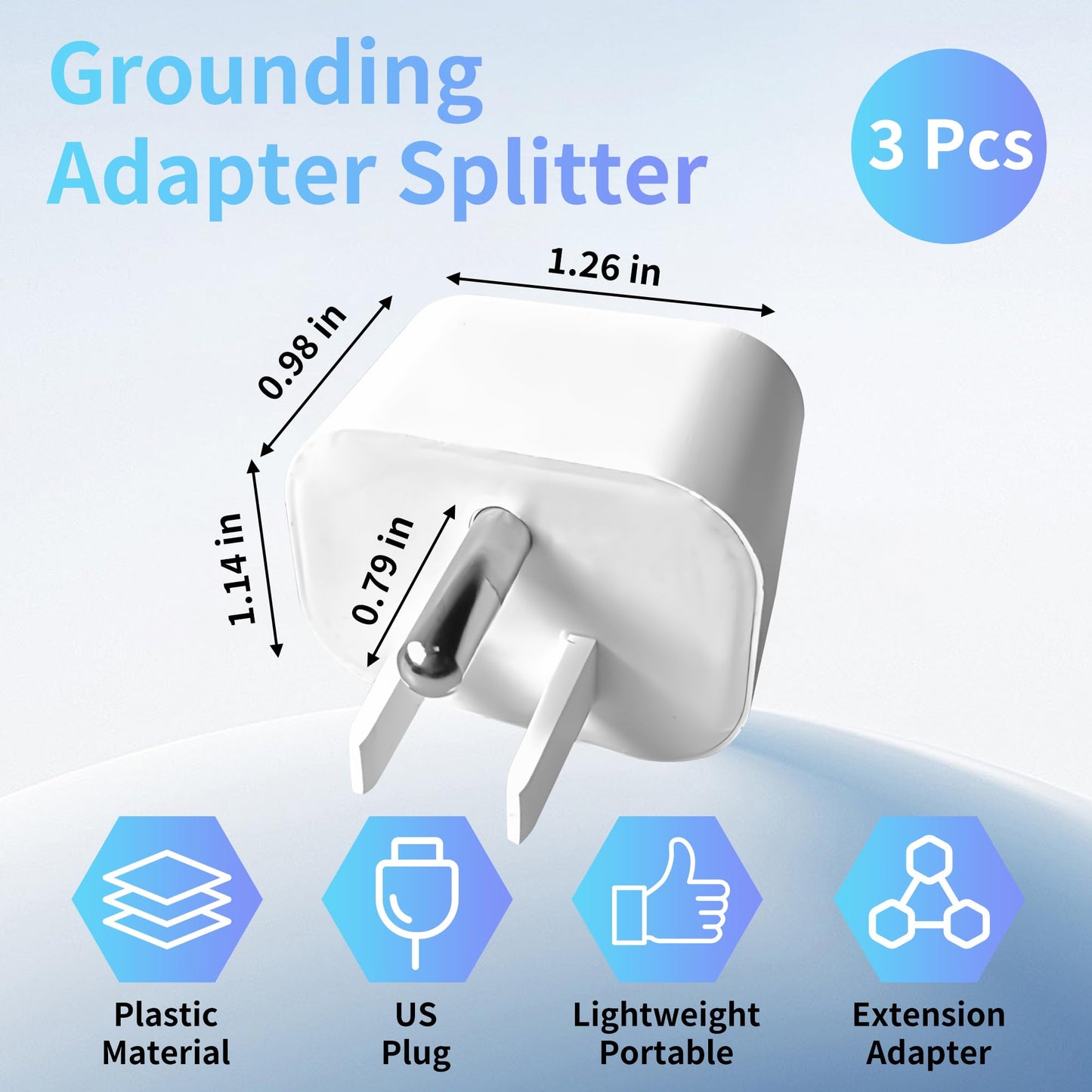 3 Pcs Grounding Plug Adapter, Ground Socket Splitter, Safety Adapter for Multiple Grounding Products in to Single Ground Port, Compatible with US Type B Outlets