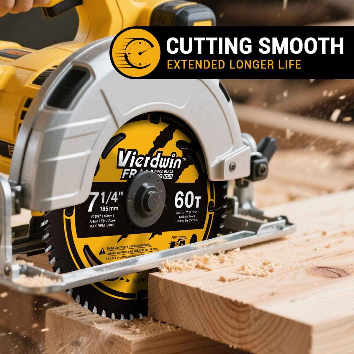 Vierdwin 7-1/4 Inch Circular Saw Blades Combo (24T/40T/60T) - 5/8" Arbor Carbide-Tipped for Wood, Plywood, MDF, Hardwood, Softwood - Fits Circular & Cordless Saws