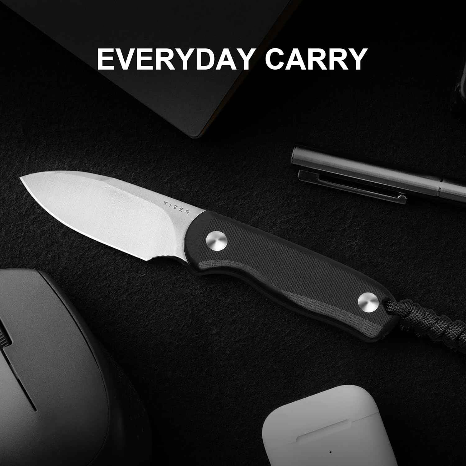 Kizer Drop Bear EDC Fixed Blade Knife - 2.57" 14C28N Blade, Yellow PEI Handle, Compact Survival Knife with Kydex Sheath