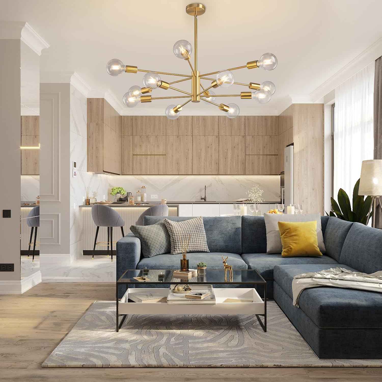 8-Light Gold Sputnik Chandelier - Modern Adjustable Ceiling Light for Dining Room, Kitchen & Foyer