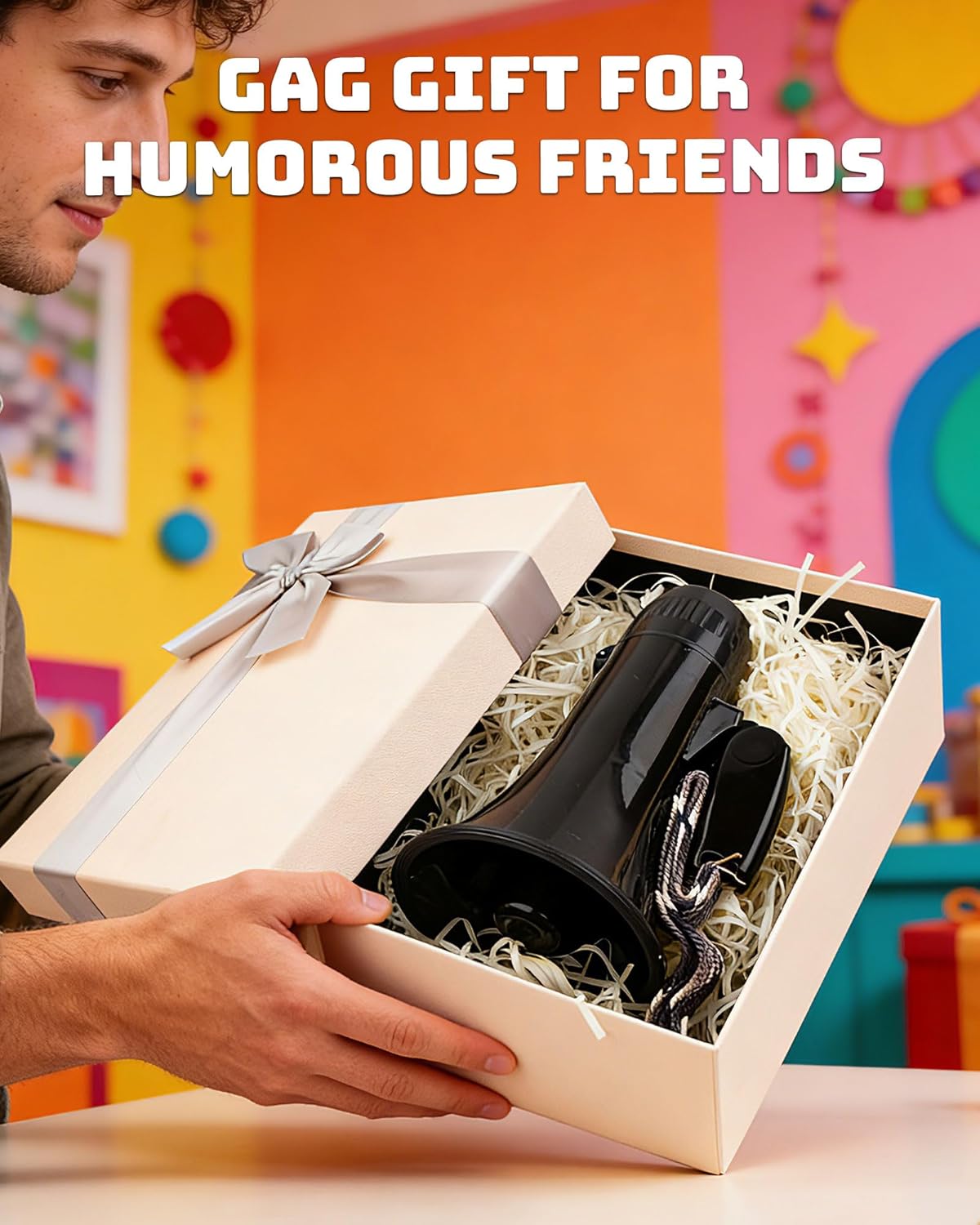 MyMealivos Prank Voice Changer Megaphone with 6 Different Sound Effects Voice Changing Bullhorn for Birthday Party, White Elephant Gift Exchange-Black