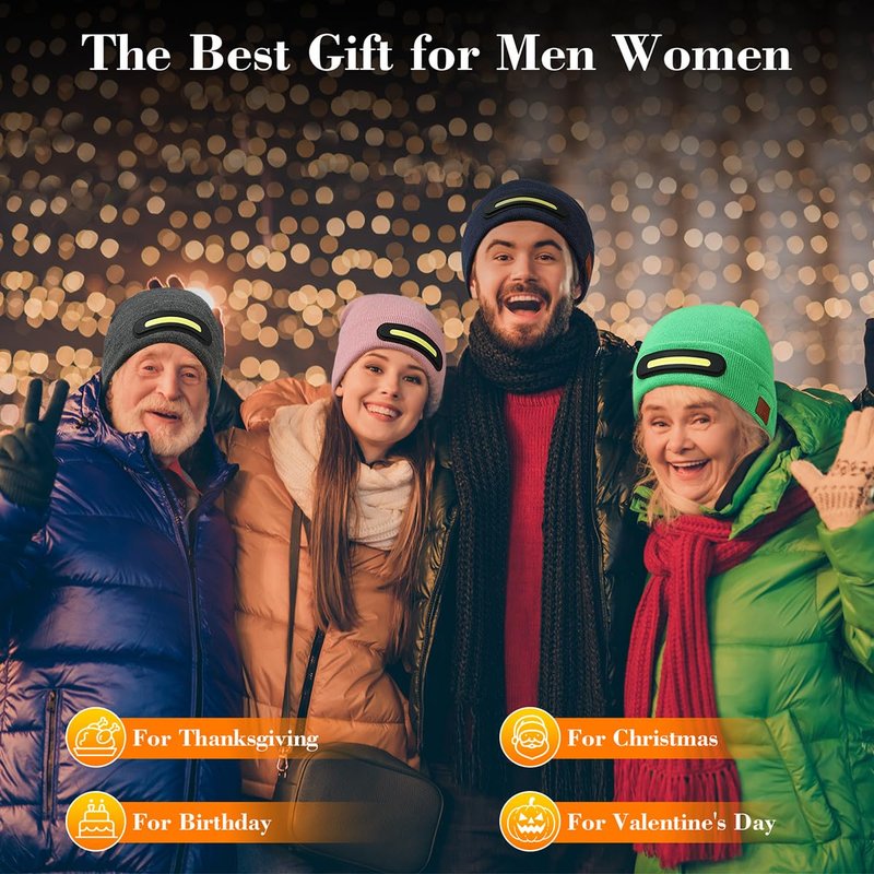 RANCOVY Bluetooth Beanie with Light, Musical Knit Hat with Wireless Headphone, LED Beanie with Bluetooth for Men Women Grey