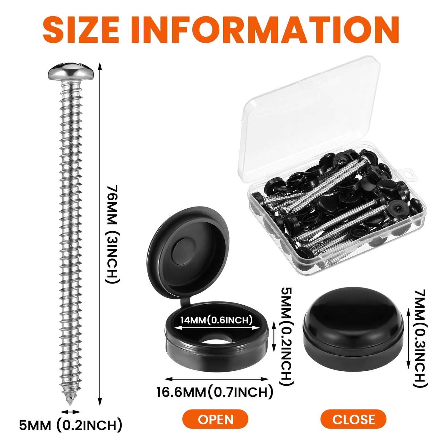 Zhengmy 3 Inch Shutter Screws and Caps Bulk Shutter Fasteners 304 Metal Stainless Steel Screws with Vinyl Caps for Outside Windows Hardware Railings Furniture(24 Set,Black)