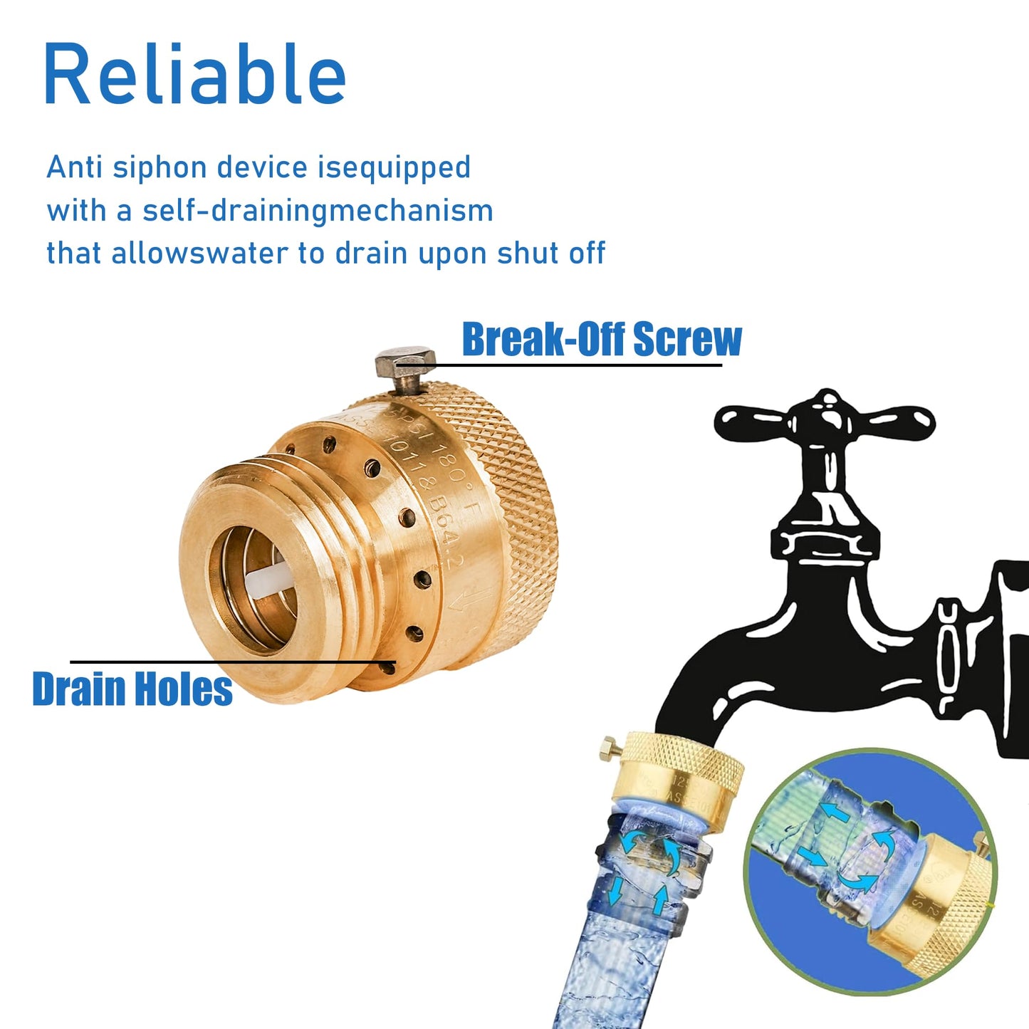 Hourleey 2 Pack Faucet Vacuum Breaker, 3/4 Inch Solid Brass Anti-Siphon Hose Bib Backflow Preventer for Garden Spigot RV