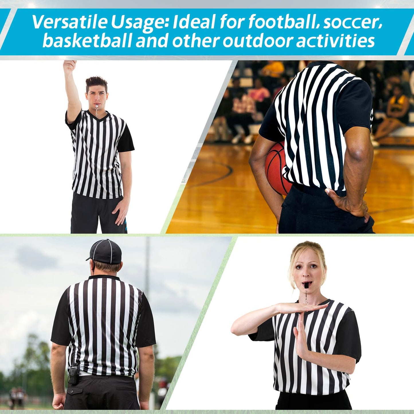 Skicuff Men's Referee Shirt V Neck Umpire Jersey Black Short Sleeve Ref Shirt Costume for Men Football Soccer(M)