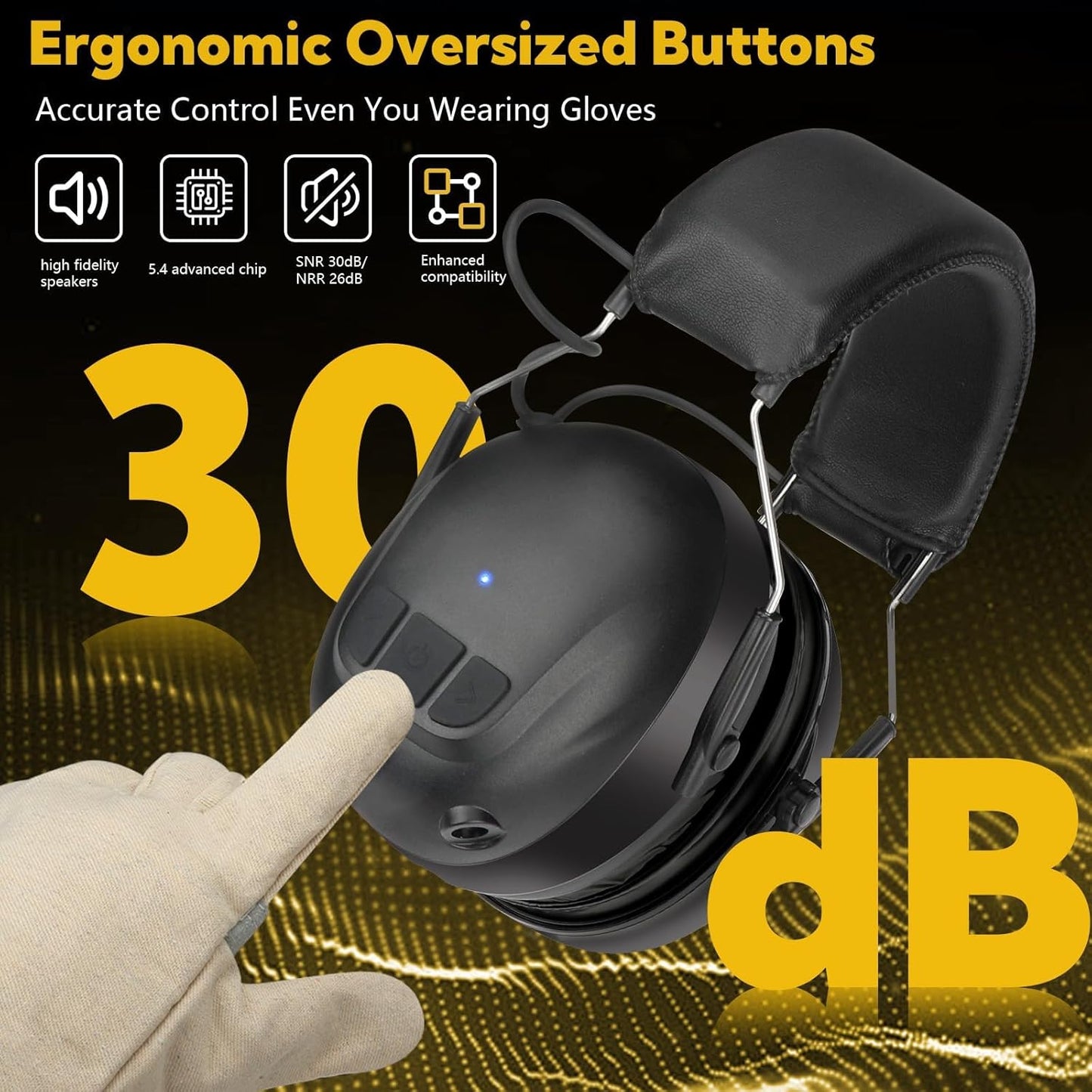 Bluetooth 5.4 Hearing Protection Earmuffs - 120H Rechargeable 30dB Safety Headphones with Mic for Mowing & Construction