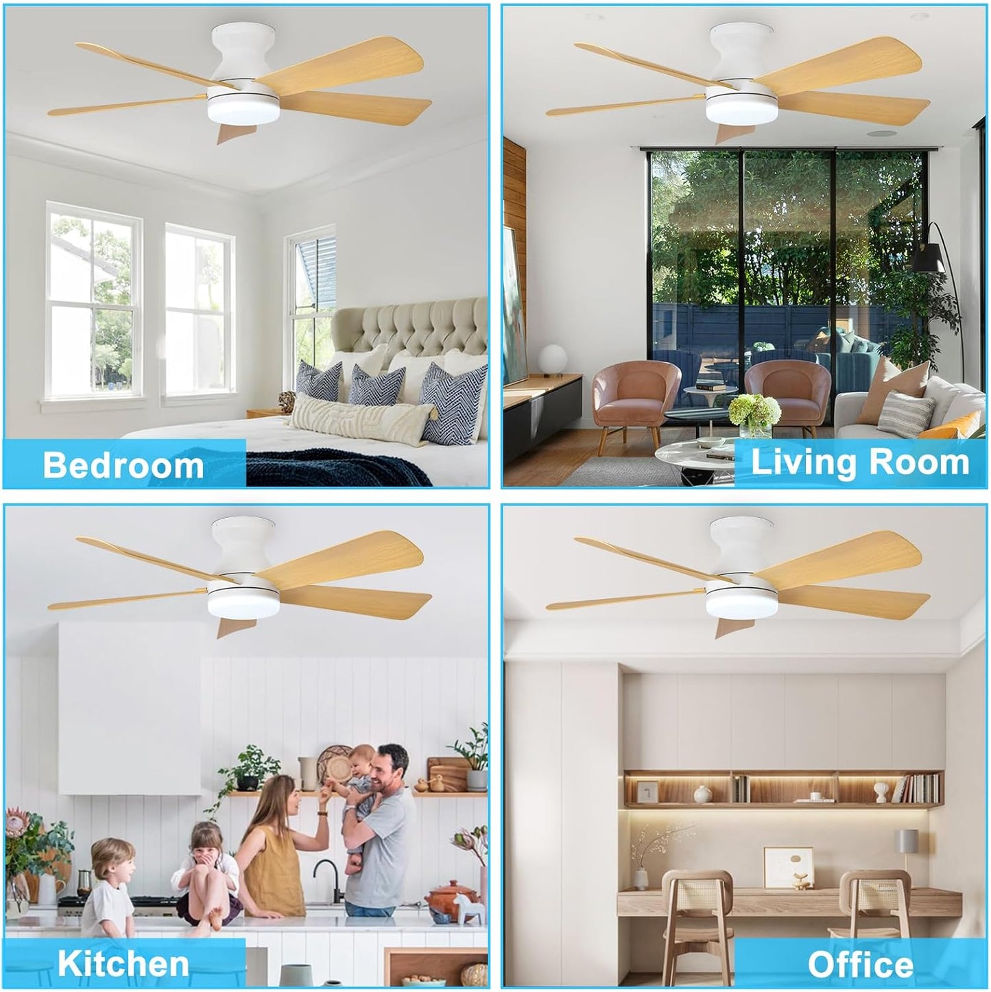 42-Inch Modern Black Ceiling Fan with Light & Remote - Dimmable Low Profile, 5 Reversible Walnut Blades, 6 Speeds for Indoor/Outdoor Use