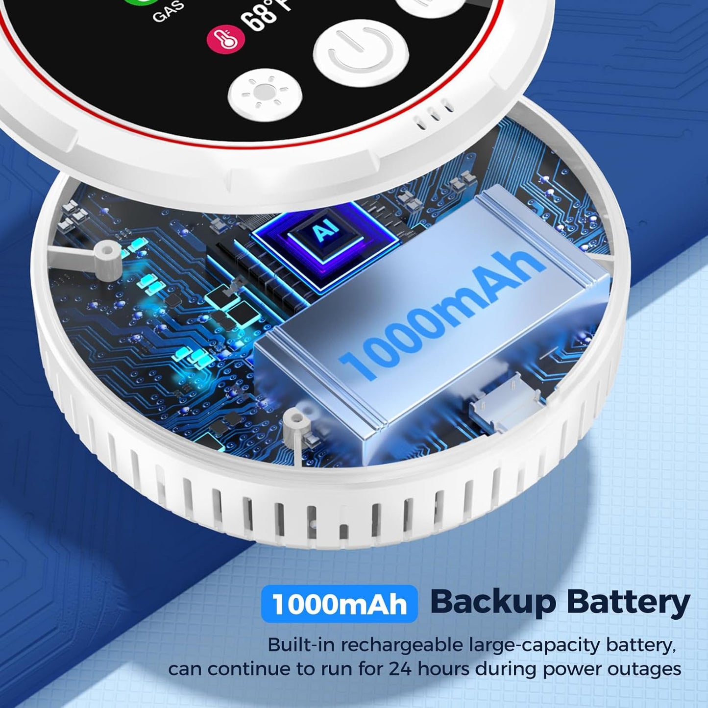 5-in-1 Carbon Monoxide, Smoke & Gas Detector with Battery Backup - HD Digital Screen for Home Safety