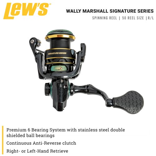 Lew’s Wally Marshall Signature Series Spinning Fishing Reel, Size 50 Reel, 5.0:1 Gear Ratio, Graphite Frame and Rotor, Interchangeable Retrieve