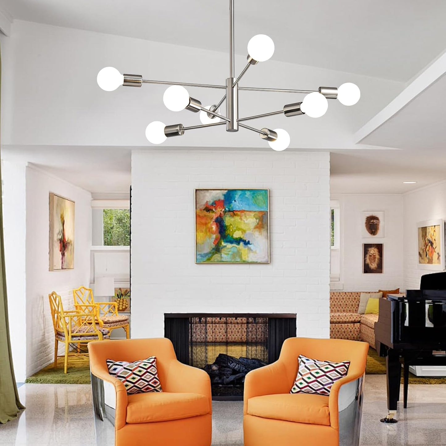 8-Light Gold Sputnik Chandelier - Modern Adjustable Ceiling Light for Dining Room, Kitchen & Foyer