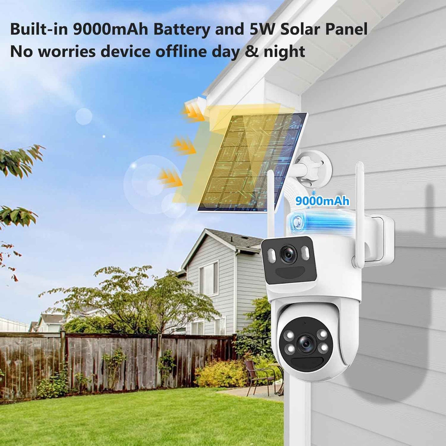 4K Wireless Solar Security Camera - Dual Lens Bullet & 360° PTZ Outdoor Surveillance