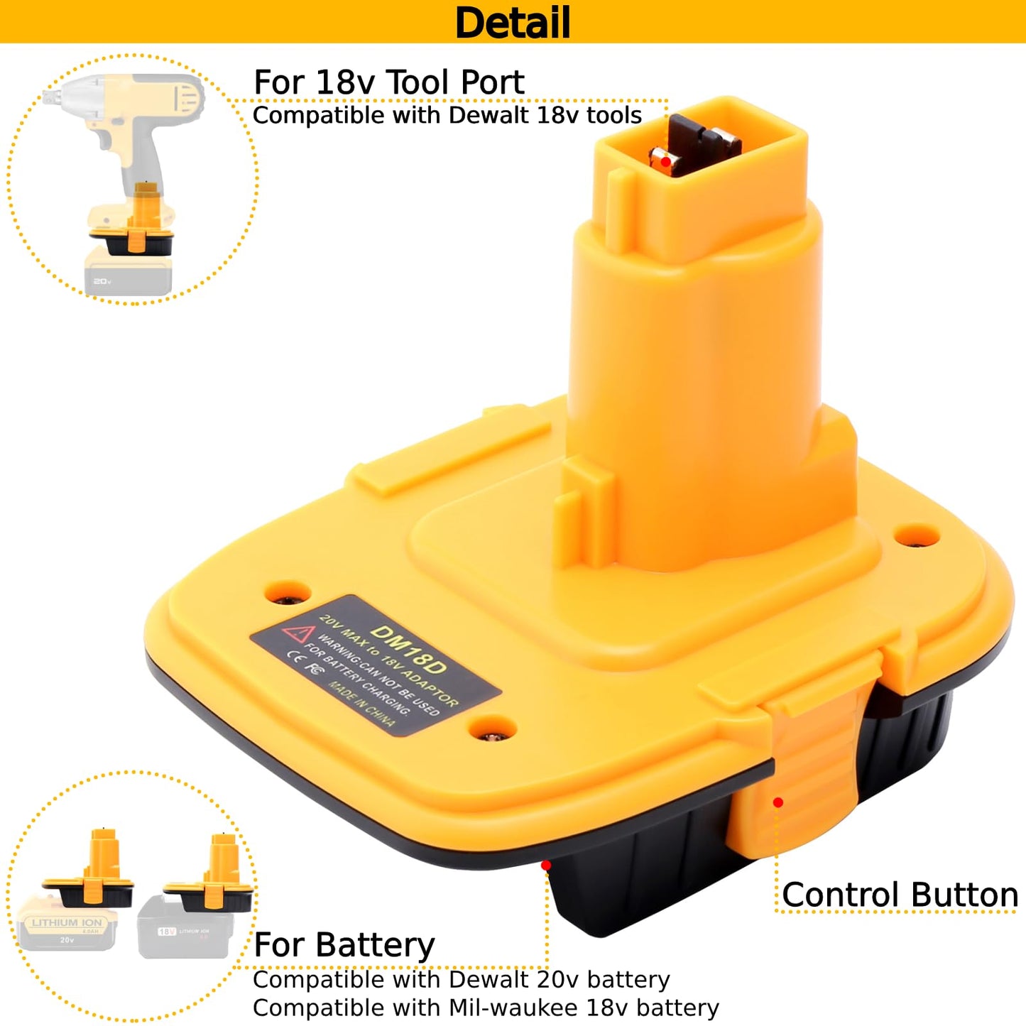 Tulepowceeng DM18D Battery Adapter Compatible with Dewalt 18v Tools, Convert Compatible with Dewalt 20v or Compatible with Mil-Waukee 18v Li-ion Battery to Work with 18V Cordless Power Tools