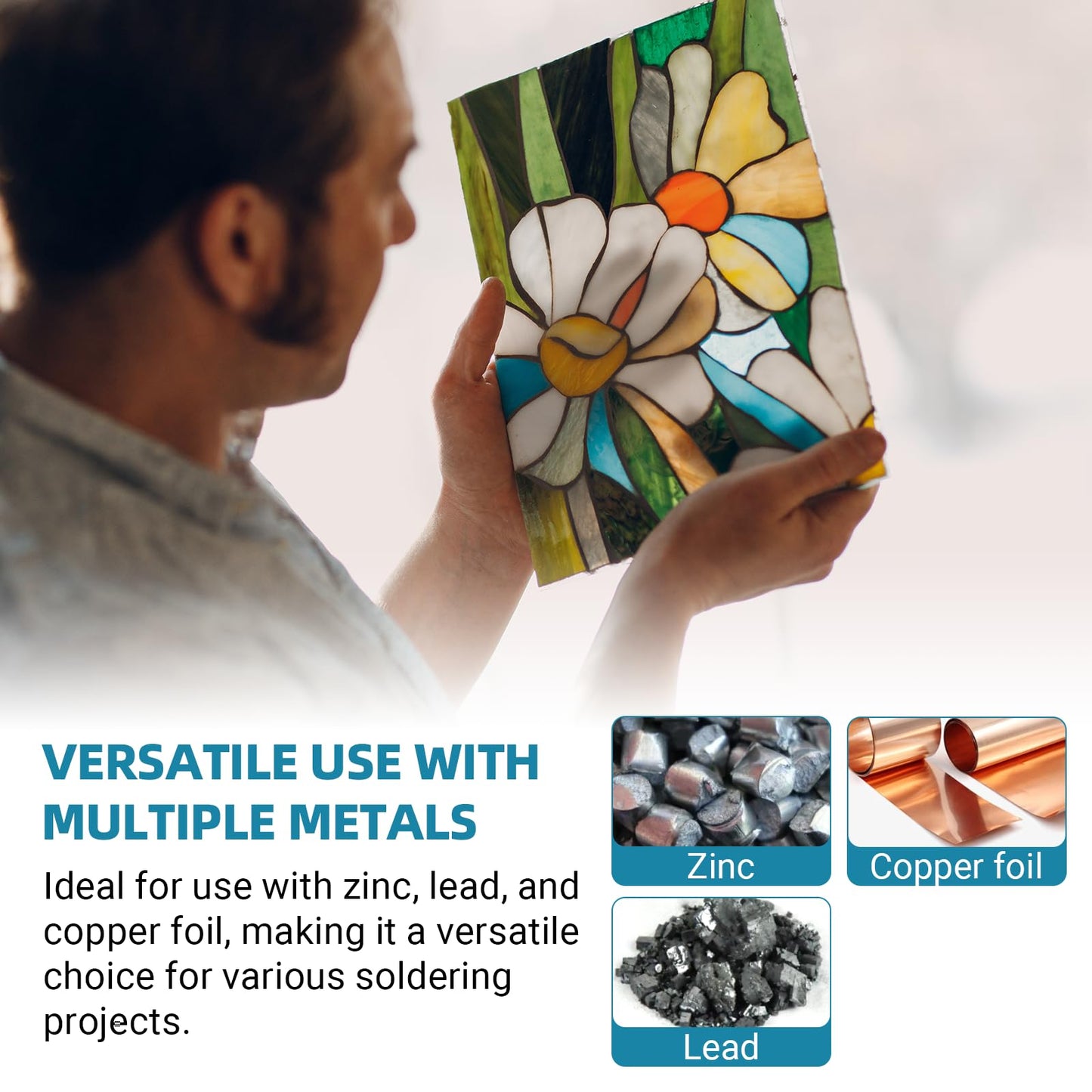 Calvana 8OZ Liquid Solder Flux for Stained Glass, Handy Soldering Flux with Flux Brush, Stained Glass Paint Supplies Kit & Starter Tools, Easy Clean Up, 237ml