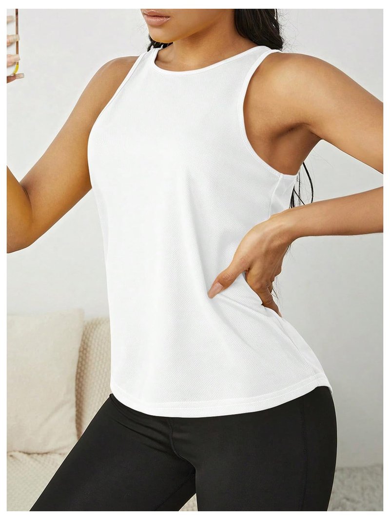 OYOANGLE Women's Workout Tank Top Cut Out Backless Running Sports Athletic Sleeveless Tops White Large