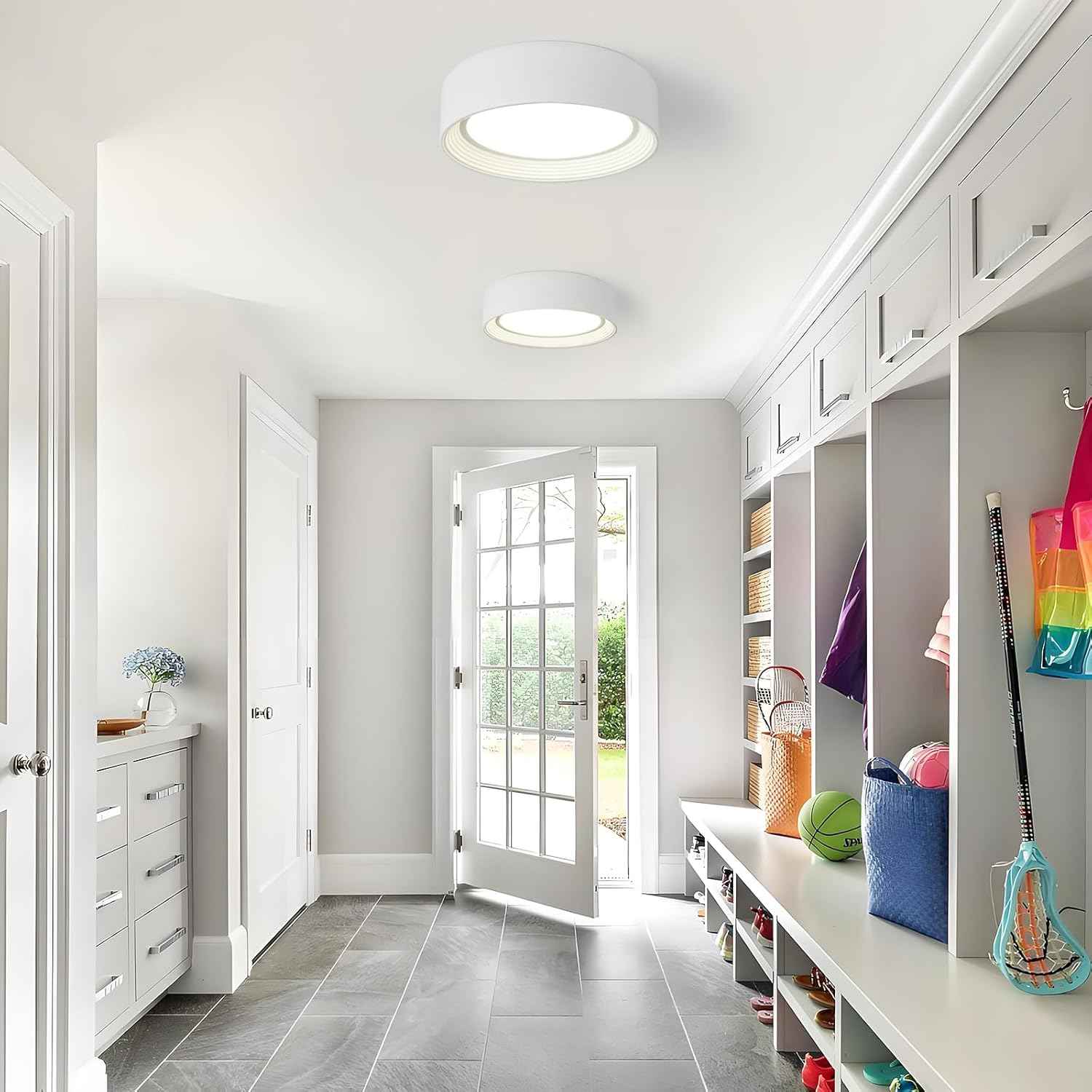 24W Dimmable LED Flush Mount Ceiling Light Fixture - 11.81" Modern 5CCT 3000K-6500K for Kitchen, Hallway & Laundry Room