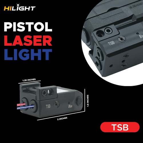 HiLight - Tactical TSB - Circular Red & Classic Blue Beam with Rechargeable Type-C USB Battery - Aircraft Grade Aluminum - Extension Rail Mount Light & Dual Laser Class of IIIR, <5mW