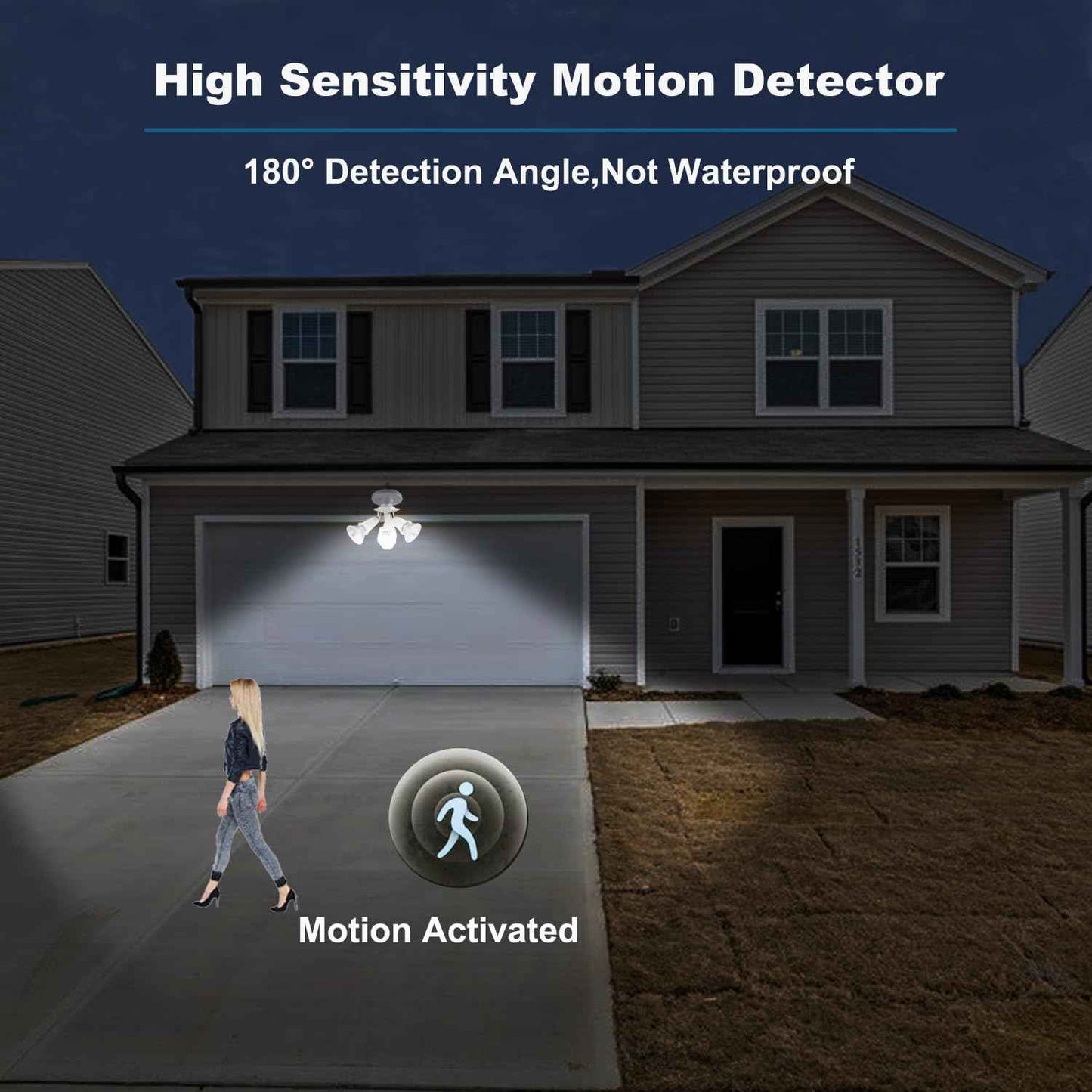 2 in 1 Light Socket Extender with Motion Sensor,Auto On/Off Motion Activated Light Sockets,E26/E27 to 2 Bulb Adapter,360 Degree Rotating 180 Degree Bending Indoor for Garage Basement(2 Pack)