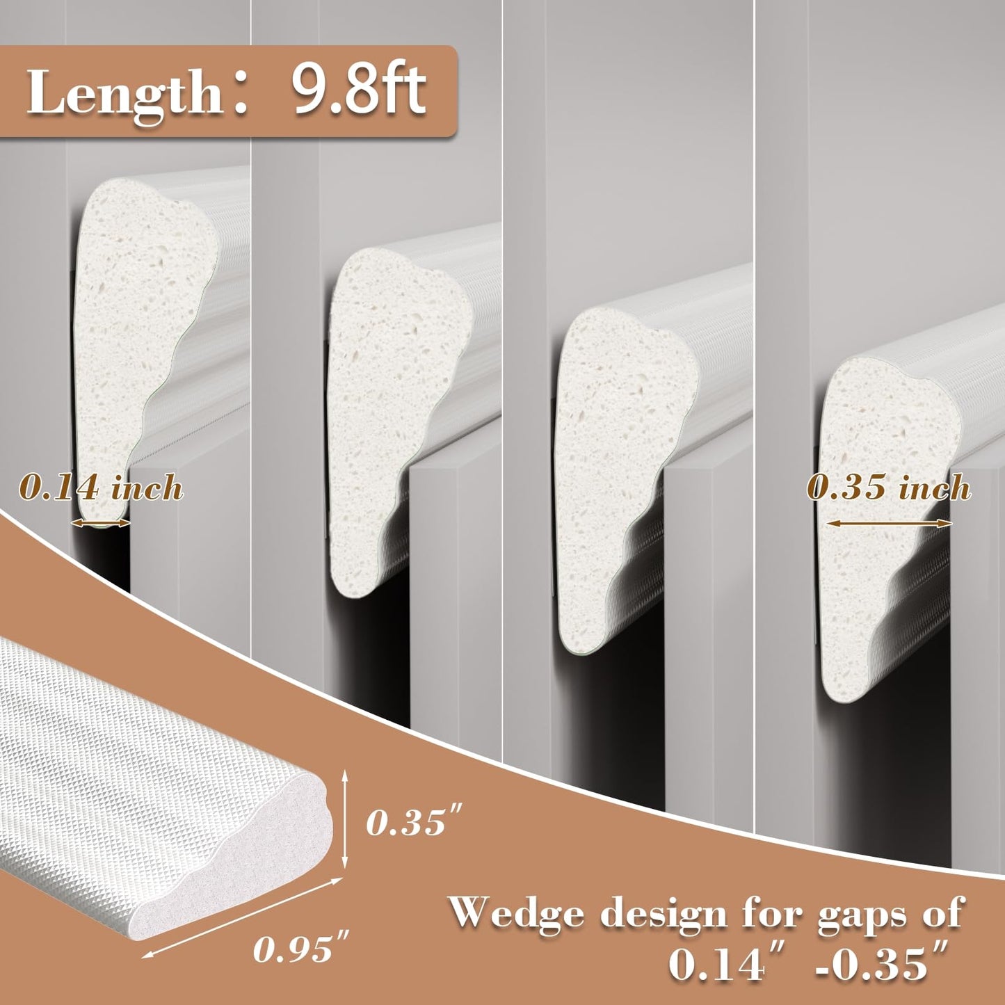 9.8 Ft Weather Stripping Door Seal Strip,Adhesive Foam Window Insulation Weather Strip for Winter,Soundproofing Weatherstripping for Door Frame Seal,Wedge Window Draft Stopper Gap Filler,White