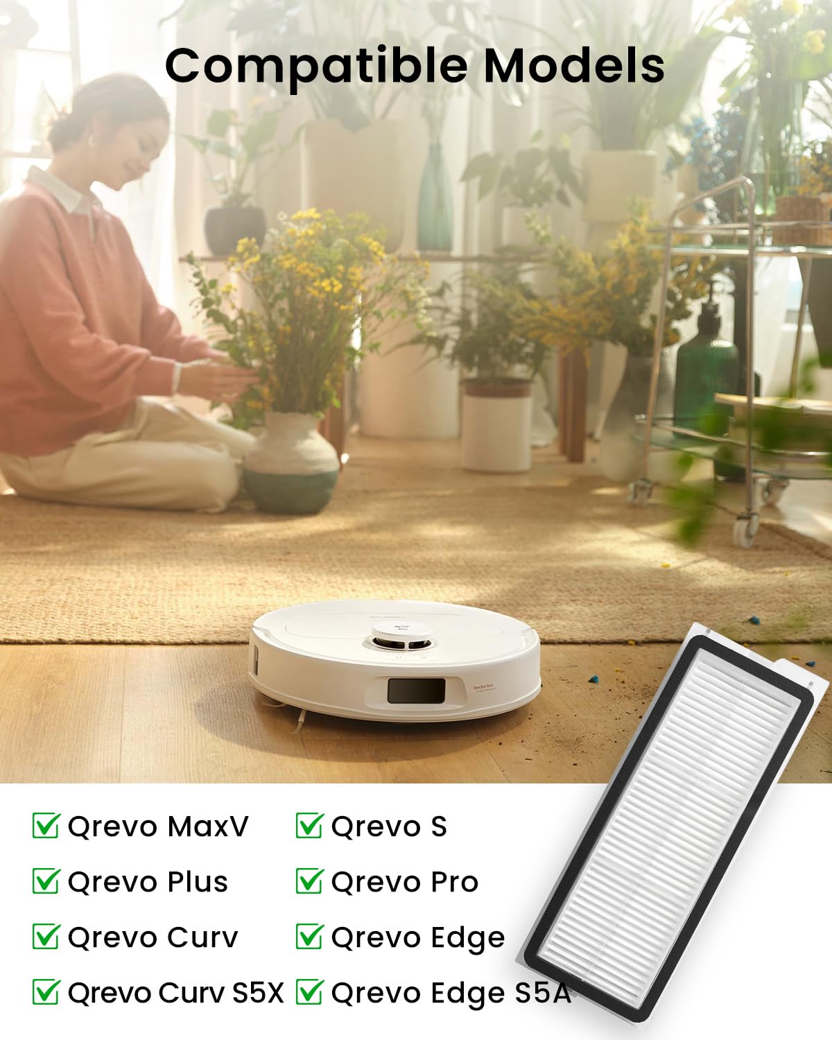 4Pack Washable Filter Replacement Parts For Roborock Qrevo MaxV,Qrevo S,Qrevo Plus,Qrevo Pro,Qrevo Curv,Qrevo Curv S5X,Qrevo Edge,Qrevo Edge S5A,QV35A Robot Vacuum Cleaners, High Efficiency Filters