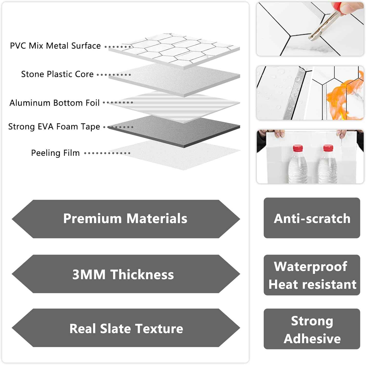 Glossy Wood Grain Peel and Stick Backsplash Tile - 10 Sheets Hexagon Mosaic for Kitchen & Bathroom, 12.4 x 12 Inch