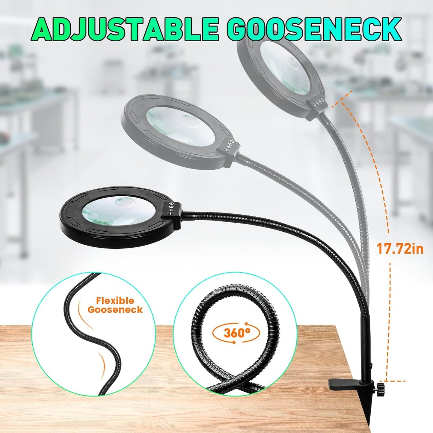 30X/12X LED Magnifying Glass with Light & Stand - Dimmable Soldering Helper for Crafts & Repairs