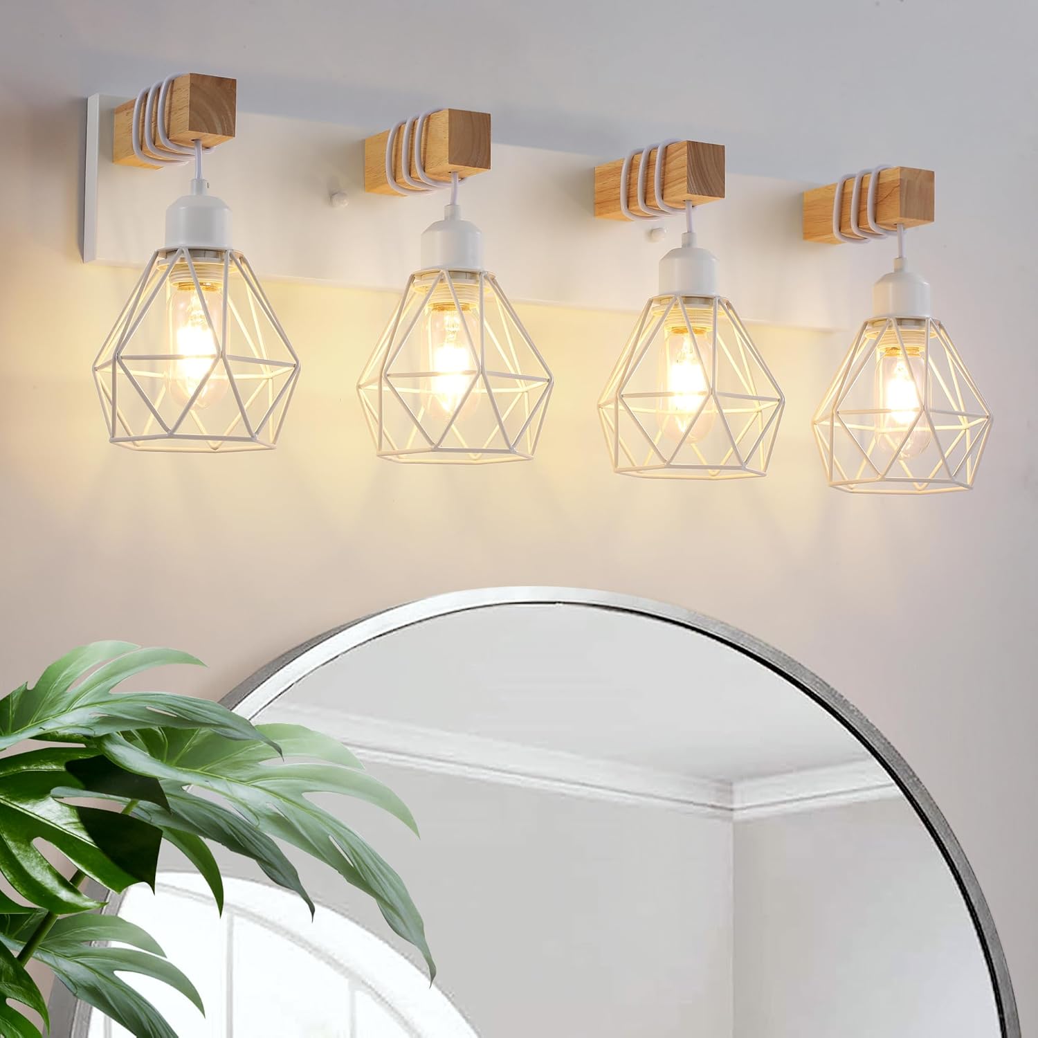 Farmhouse 3-Light Bathroom Vanity Light Fixture - Rustic White Wood Sconces for Mirror