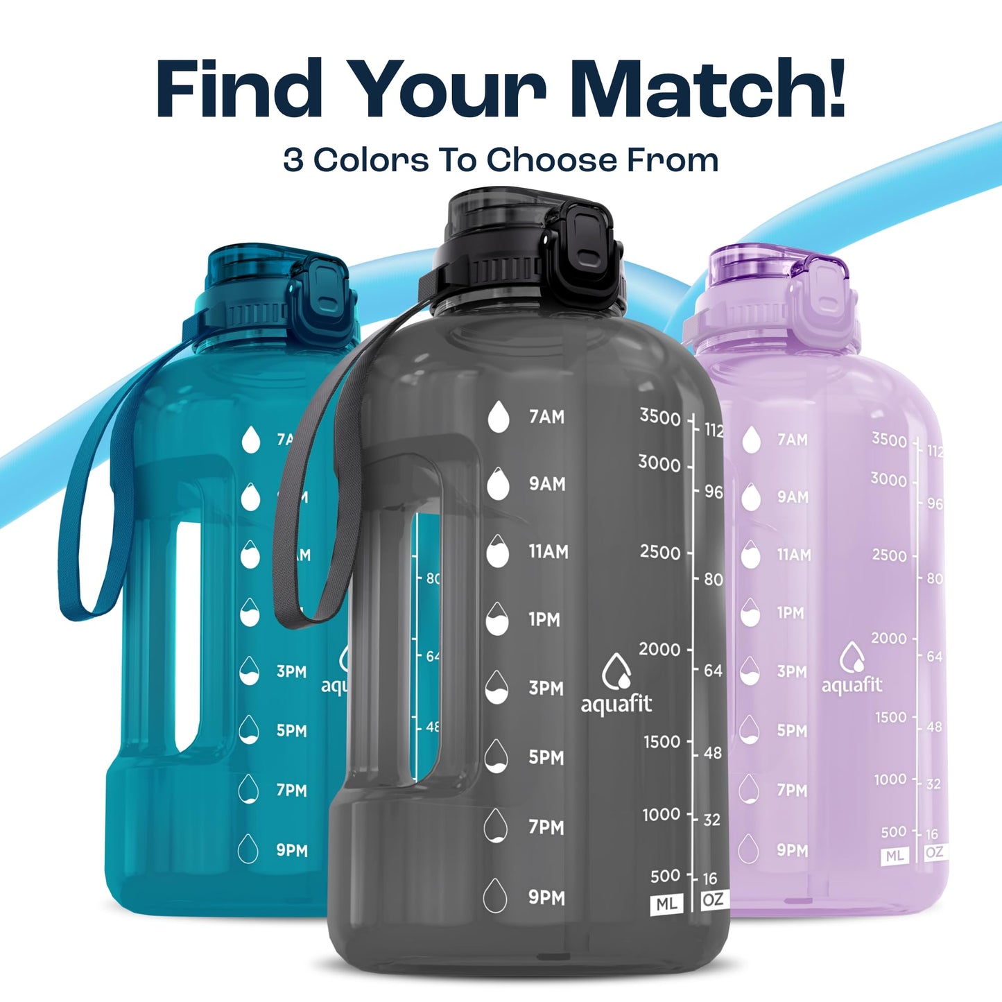 AQUAFIT 1 Gallon Water Bottle with Time Marker - Straw & Chug Lid - BPA Free Gym Water Bottle with Straw - Big Gallon Jug (Gray, 128 oz - 2in1 Lid)