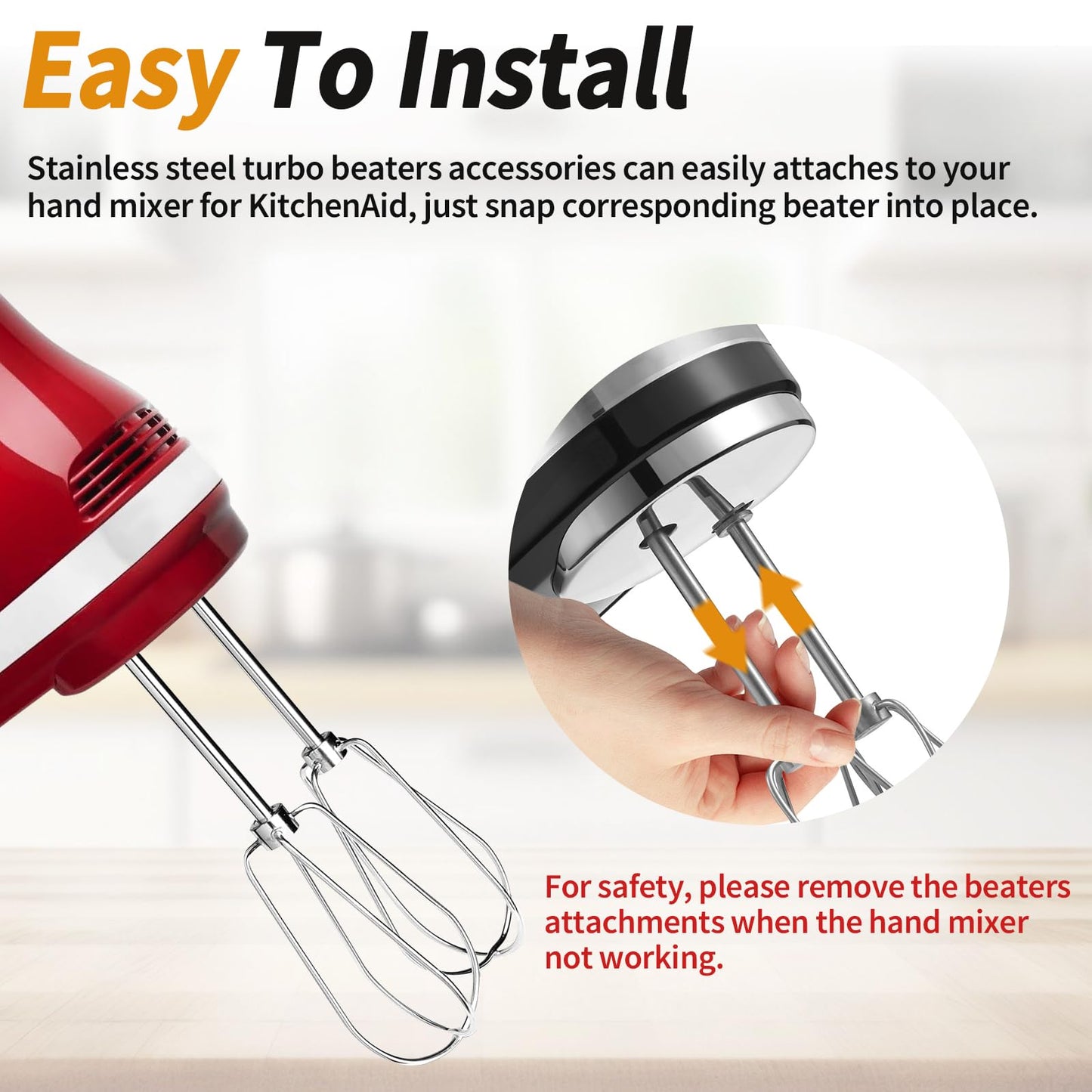 W10490648 Beaters Attachments for KitchenAid Hand Mixer, Stainless Steel Turbo Beaters Compatible with KitchenAid Mixer Replacement KHM2B AP5644233 PS4082859 Parts (2 Pack)