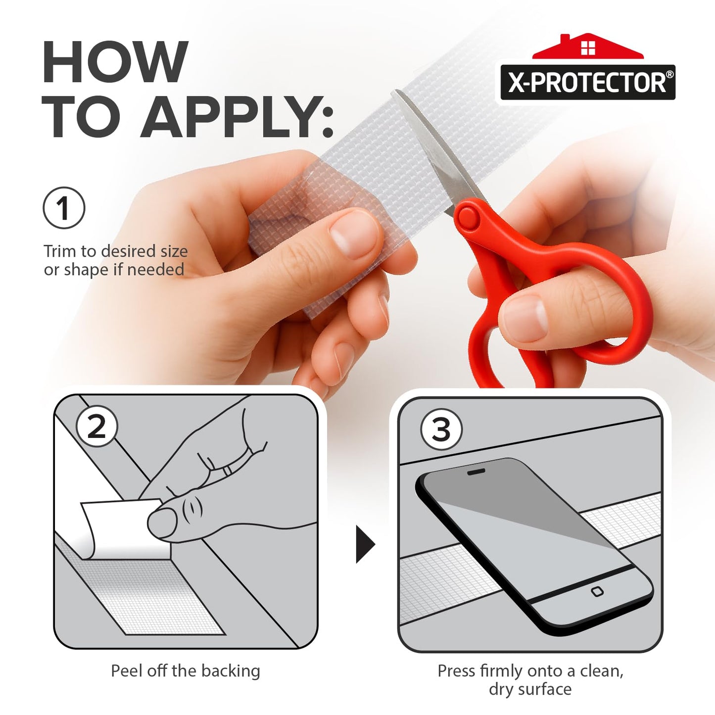 X-Protector Rubber Grip Tape Strips - 10 PCS Pack of Non-Abrasive Grip Stickers - 2"x8.5" Heavy-Duty Non Slip Adhesive Strips - Clear Waterproof Rubberized Grip Tape for Handles!