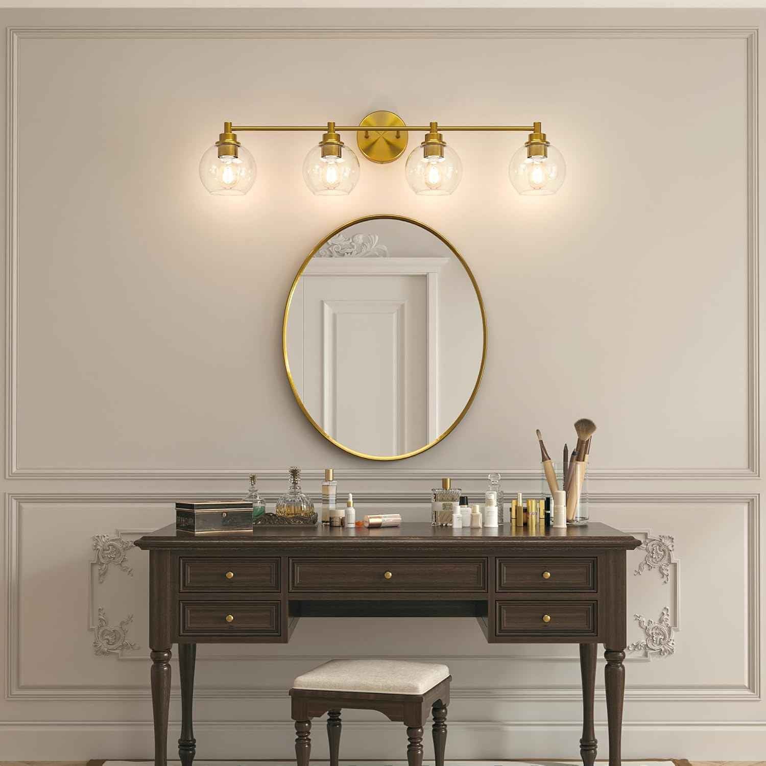 3-Light Vanity Bathroom Light Fixture with Globe Glass Shades - Brushed Nickel, ETL Certified