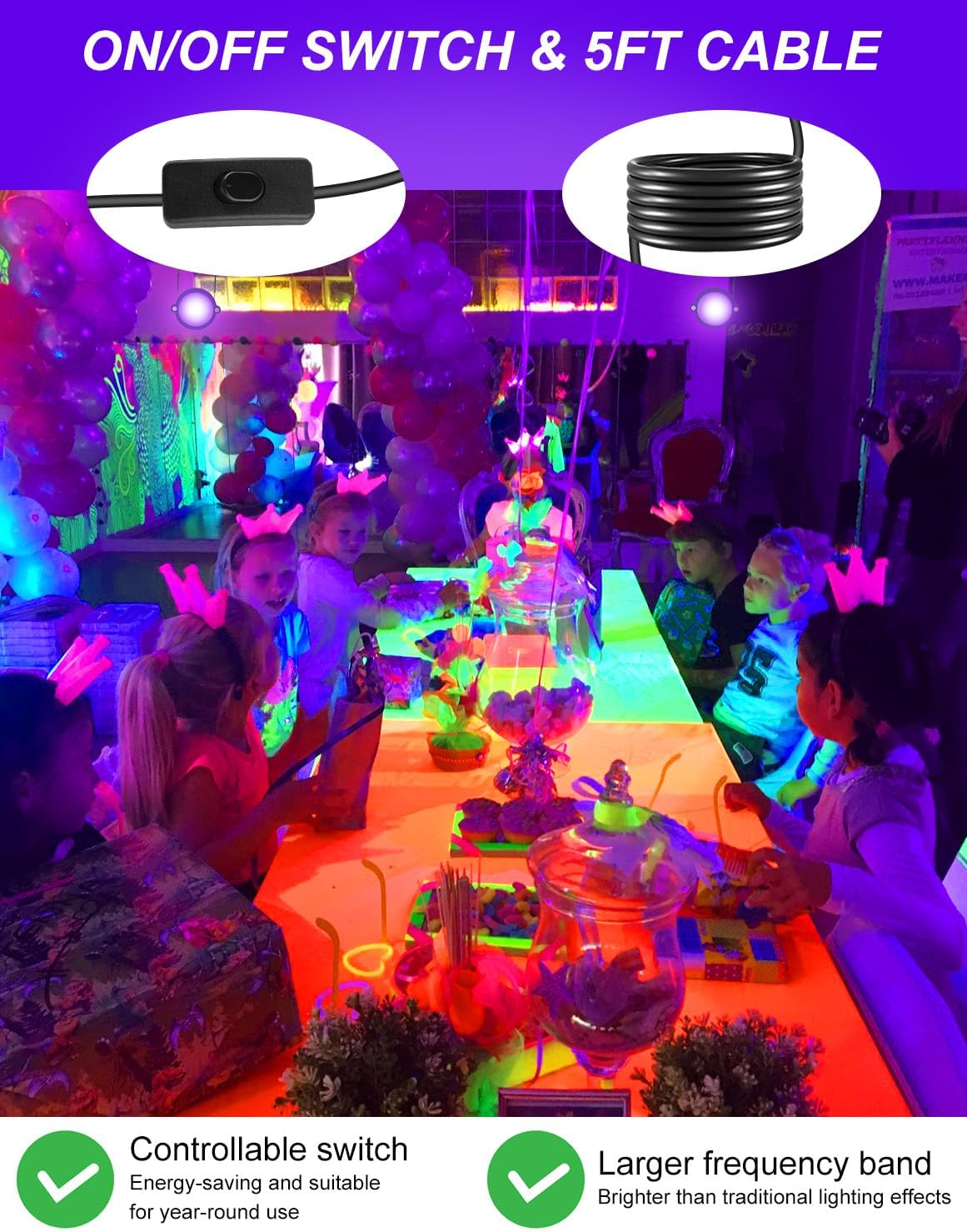 LED Black Light Spotlight - Waterproof Outdoor Landscape Lights for Glow Parties & Decorations (4 Pack)