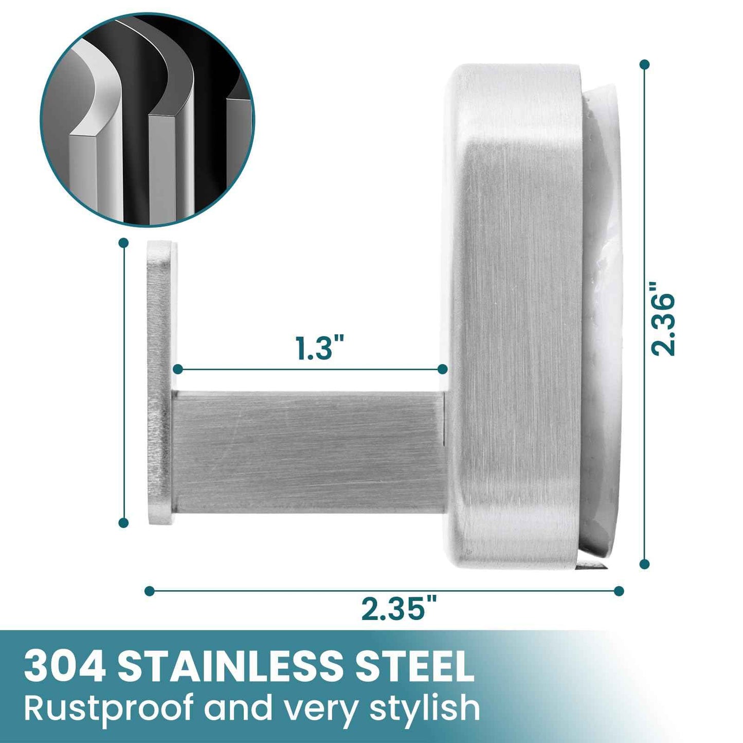 TAILI Stylish 304 Stainless Steel Bathroom Suction Hooks for Towel, Bathrobe, Loofah, No Damage Hanging Glass Shower Wall Hook, Patented Strong Suction Cup Holder, Hold Up to 11 Lbs, U-Cuboid Silver