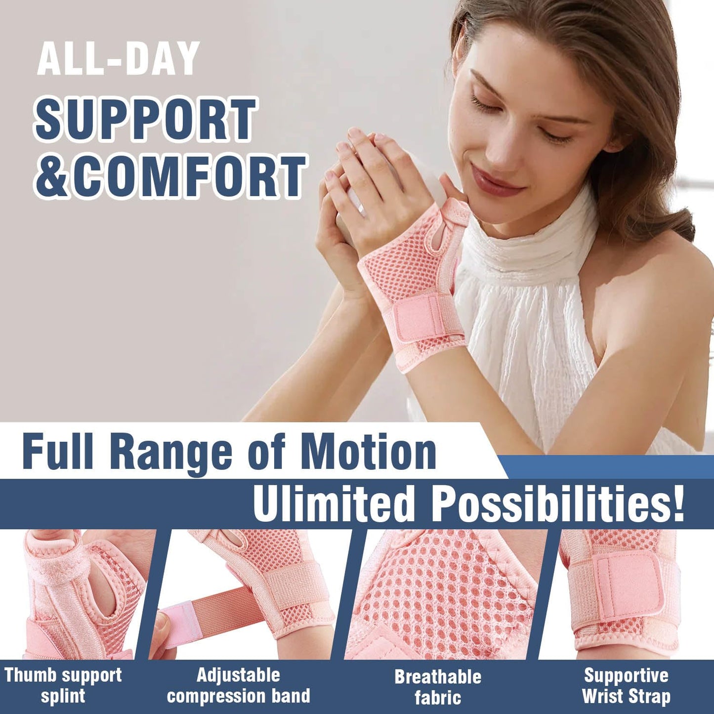 Tianhengyi Thumb Brace, Thumb Spica Splint for Right Hand or Left Hand for Arthritis Pain & Support, Trigger Thumb Splint and Stabilizer for Carpal Tunnel Pain Relief, Tendonitis, Sprain, Pink