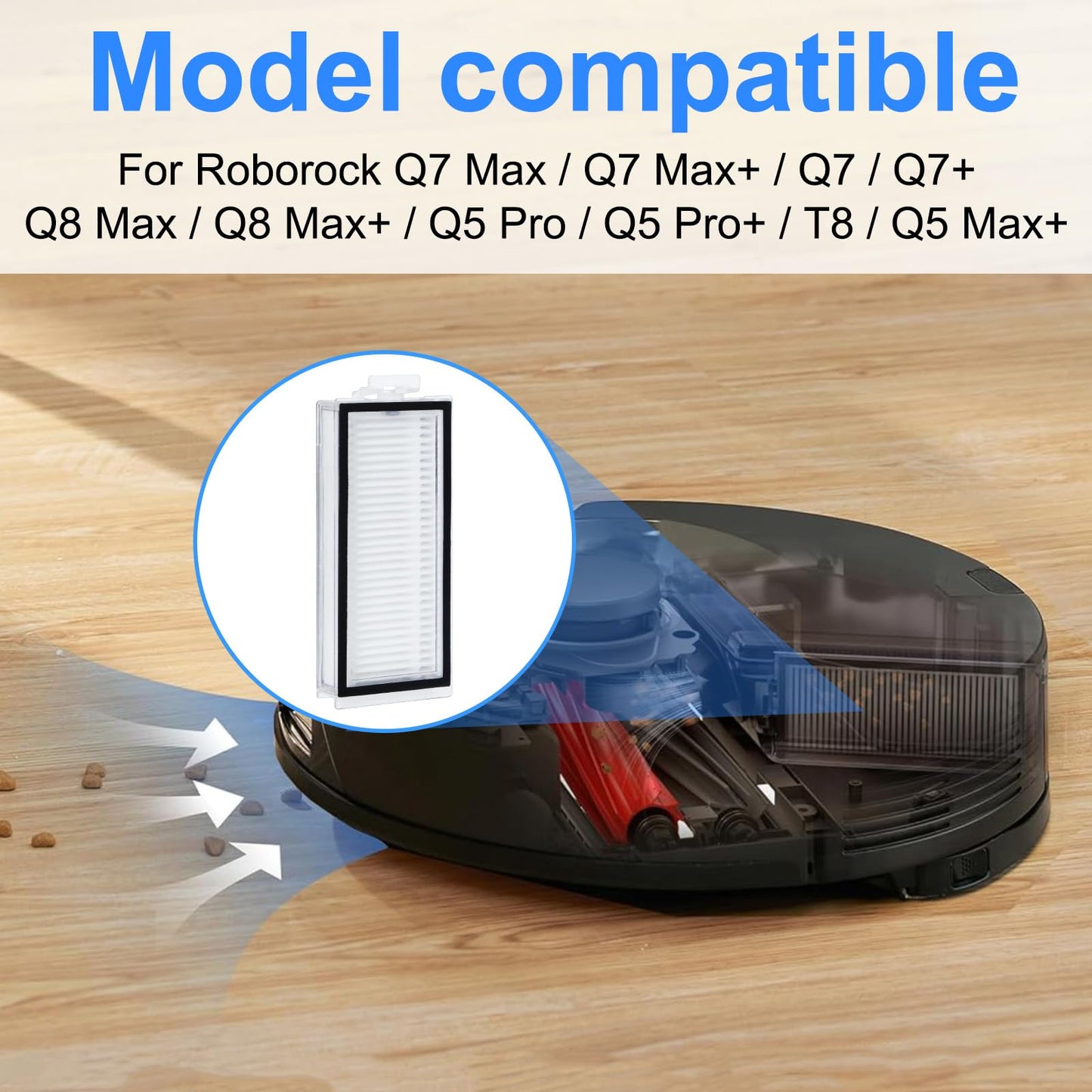 Fixbetter Hepa Filter for Roborock Q7 Max/ Q7 Max+/ Q7/ Q7+/ Q8 Max/ Q8 Max+/ Q5 Pro/ Q5 Pro+/ T8 Robot Vacuum Cleaner Replacement Part, Filter Washable and Reusable, Provides Stronger Suction Power